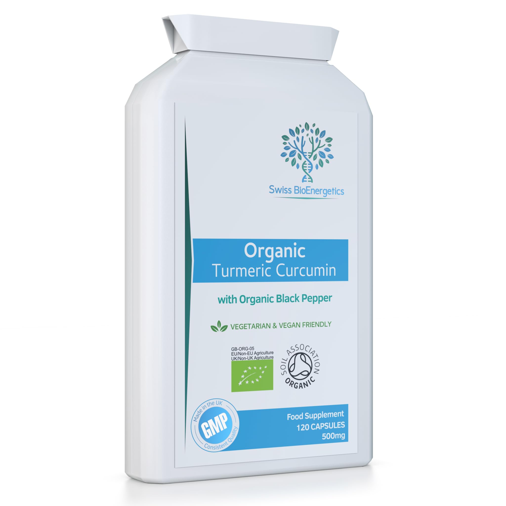 Organic Turmeric Curcumin 1000mg daily dose plus Organic Black Pepper - High Potency - 120 Veg Capsules - UK Manufactured Certified Organic, Non-GMO & Gluten Free - Suitable for Vegetarians and Vegans