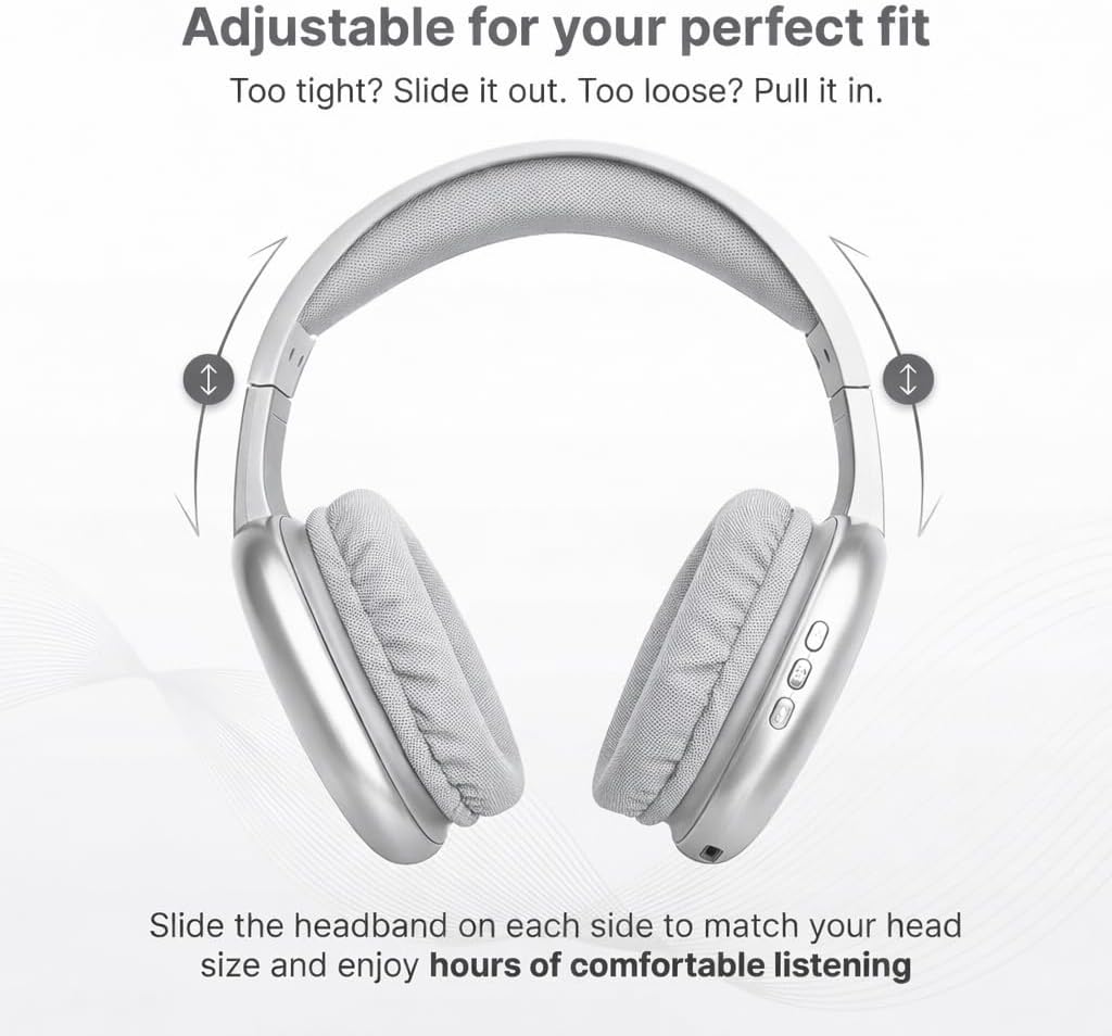 iJoy Ultra Wireless Over-Ear Bluetooth Headphones with Mic, Bluetooth Headset with Backup Wire & SD Slot, Wireless Headphones for Work, School & Gym (Silver)