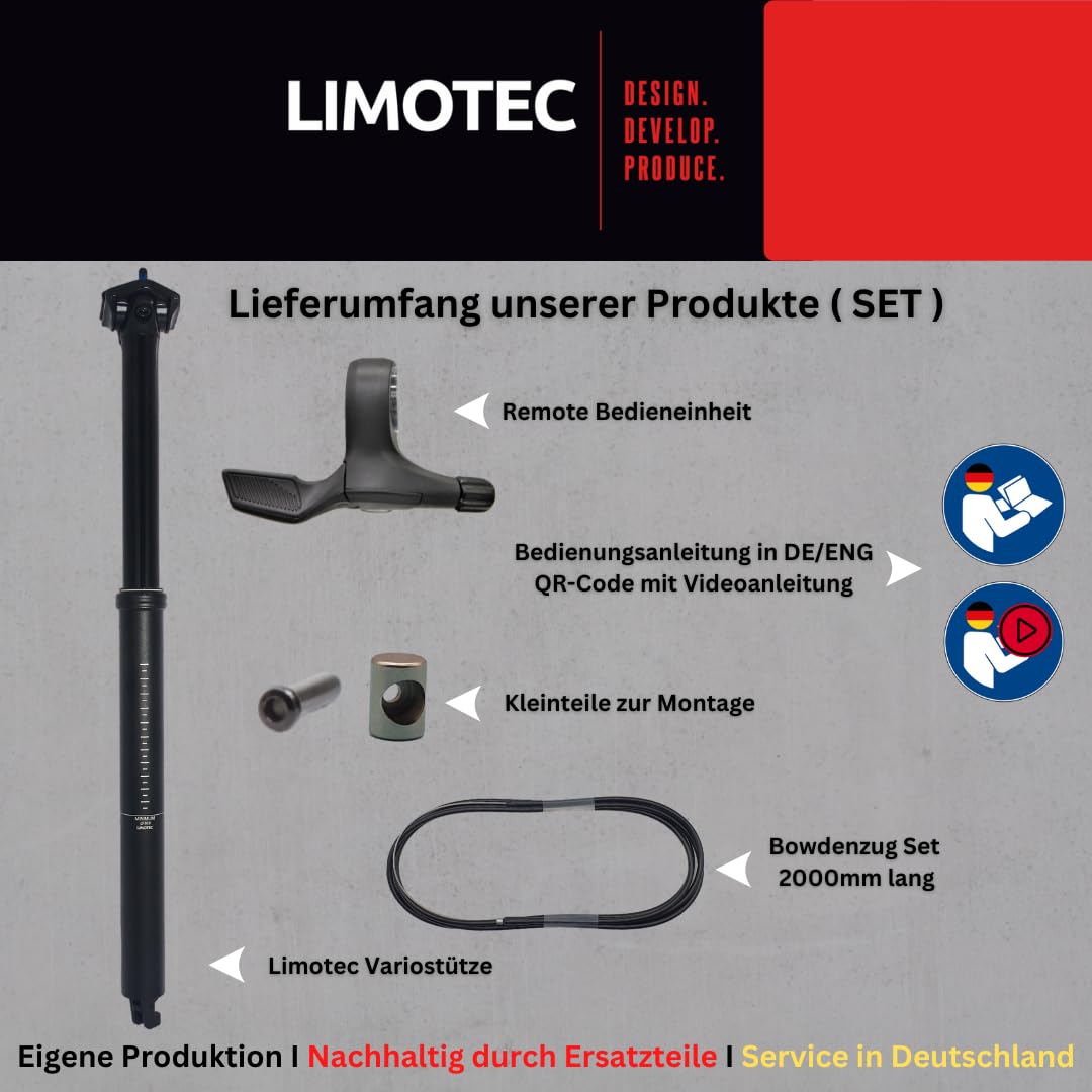 Limotec A1 Höhenverstellbare Vario Sattelstütze in 27,2/30.9/31.6/34.9Ø mit Hub 75/100/125/150/170/200mm aus Alu