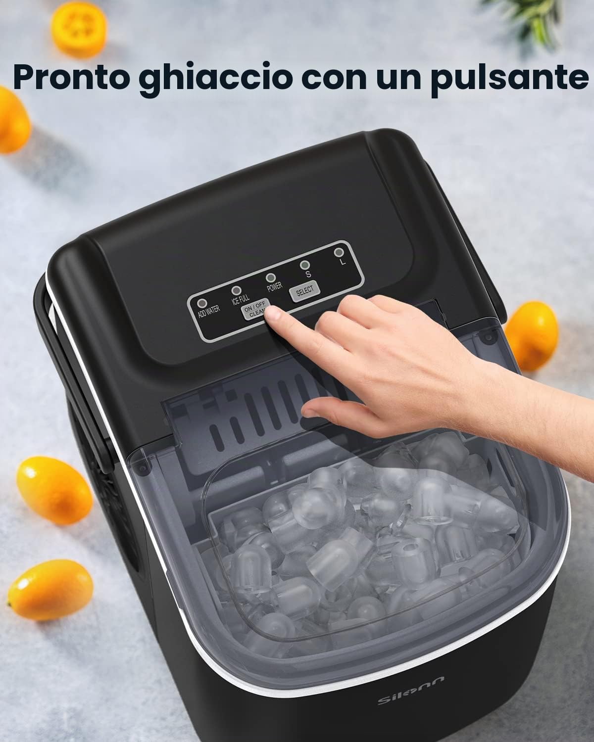 Macchina per cubetti di ghiaccio Silonn, fabbricatore di cubetti di ghiaccio 9 cubetti pronti in 6 minuti, 12 KG in 24 ore, piccola macchina per cubetti di ghiaccio autopulente per cucina, ufficio