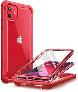 i-Blason Ares Case for iPhone 11 6.1 inch (2019 Release), Dual Layer Rugged Clear Bumper Case with Built-in Screen Protector (Metallic Red)