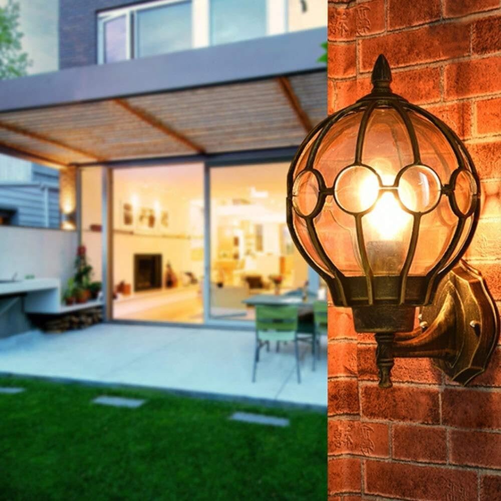 Zewnętrzna brązowa latarnia ścienna, tradycyjna śródziemnomorska szklana kula ziemska, wodoodporna lampa ścienna E27, europejski ganek willi, oświetlenie dziedzińca
