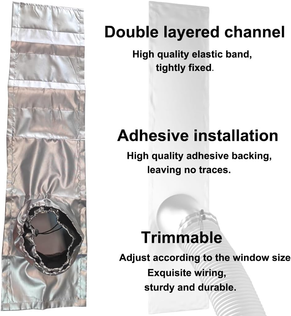 Portable ac Window Vent kit【Titanium Silver+Black 100% Light Block】- Universal Thick Portable Air Conditioner Window Seal for AC and Tumble Dryer - 100% Sealing Waterproof Adjustable(L)