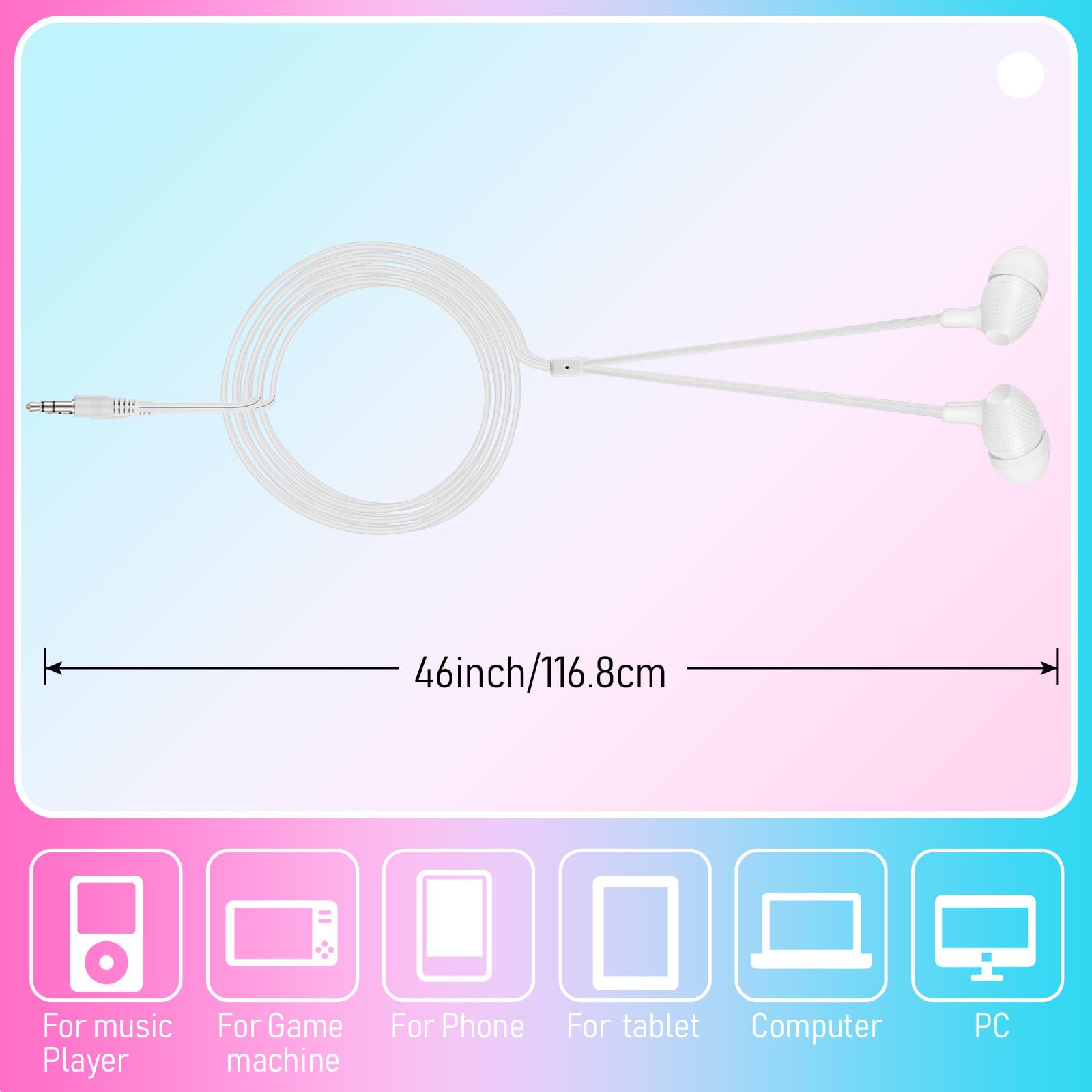 Macarrie Confezione da 200 auricolari per bambini, 3,5 mm, per studenti, colori assortiti, auricolari cablati senza microfono, per scuola, classe, studenti, confezionati singolarmente (bianco)