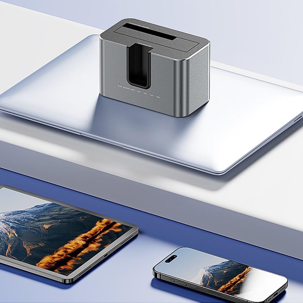 Enclosure per disco rigido a doppio slot per M.2 NVMe e 2,5/3,5" per SATA, custodia SSD USB-C da 10 Gbps con funzione di copia offline, alloggiamento in lega di alluminio per il backup dei dati