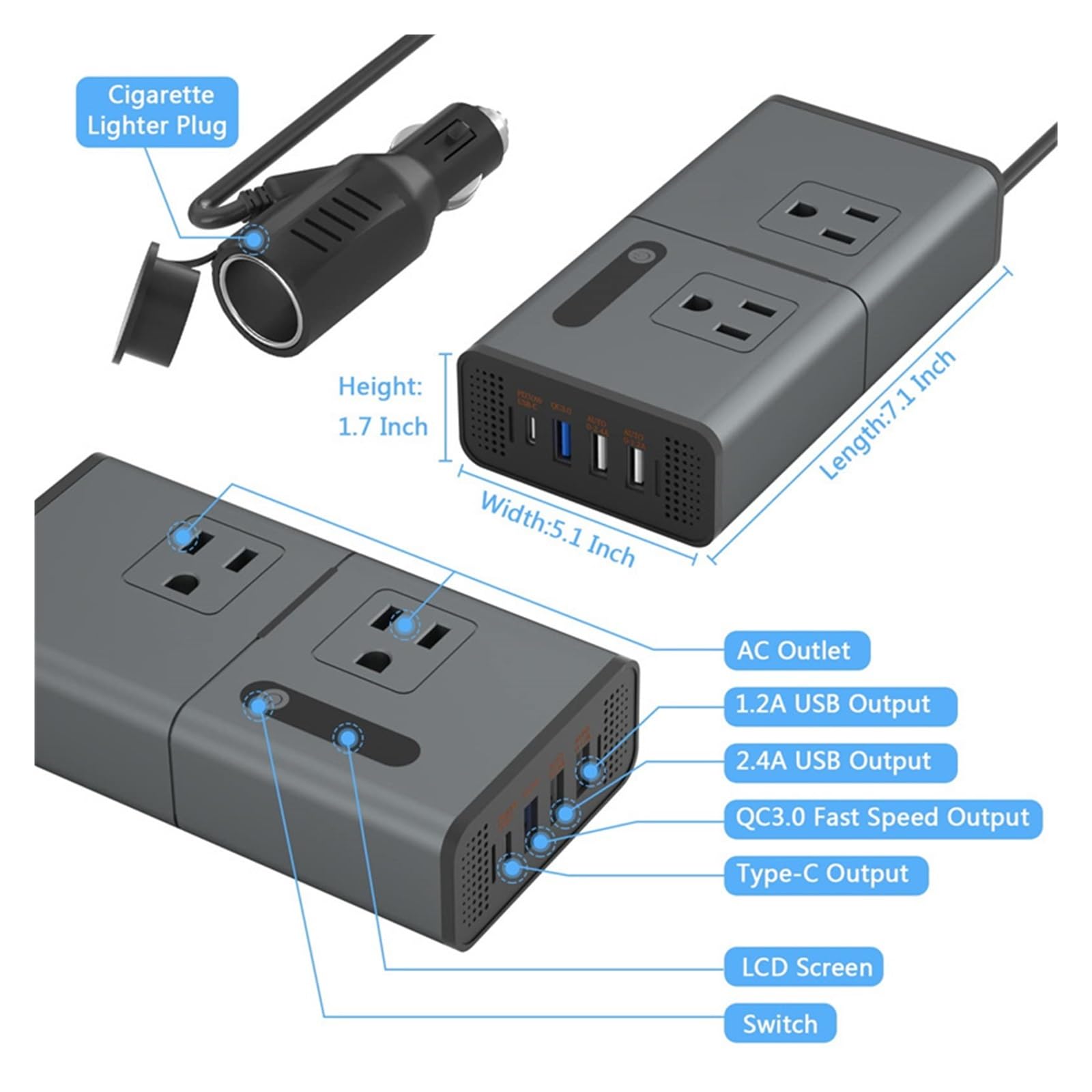 Przetwornica Napięcia Samochodowego DC 12 V Na AC 200 W Automatyczna Typu C QC3.0 Szybka Ładowarka USB Samochodowa Zasilacz Bezpieczne Niezawodne Wszechstronne Zastosowanie