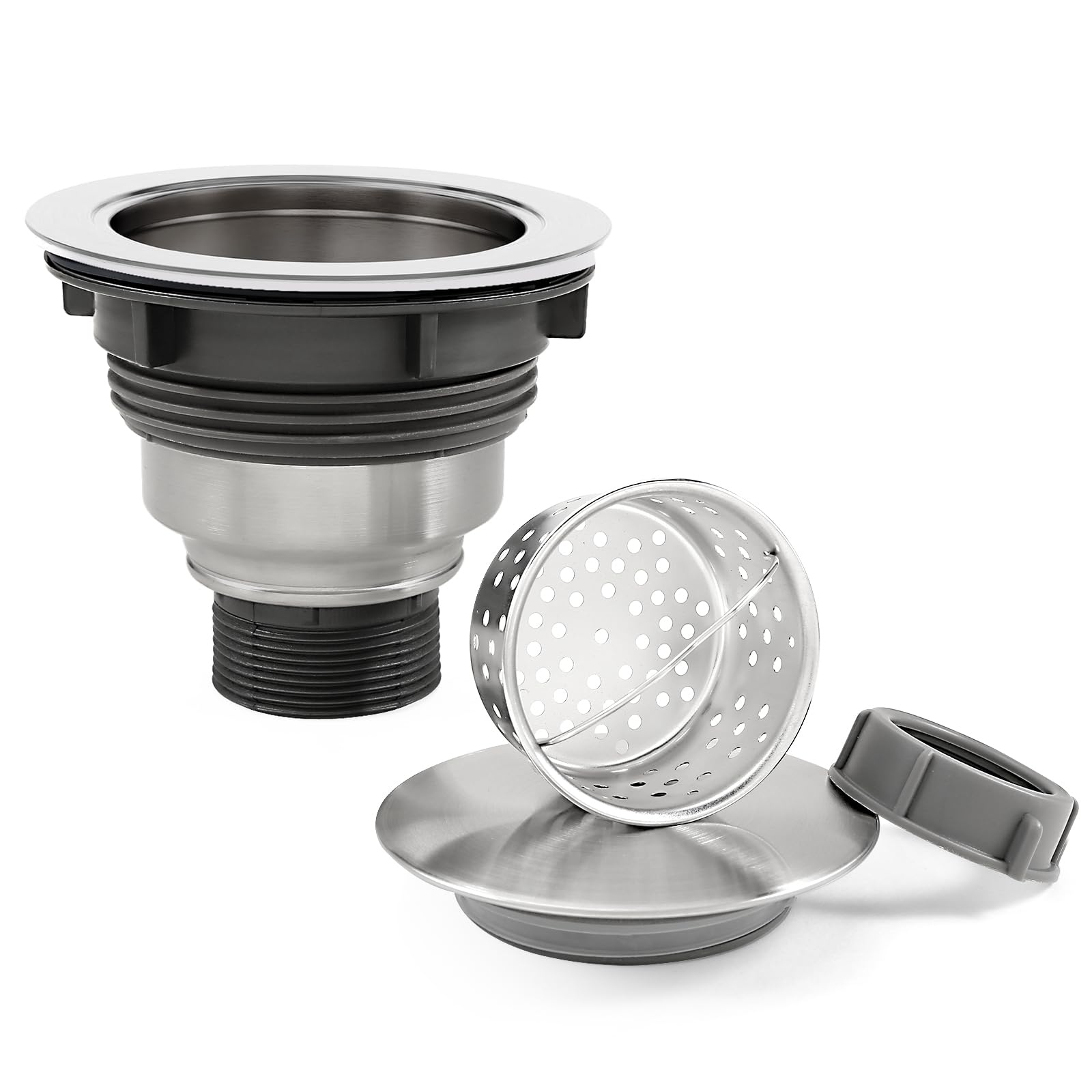 Photo 1 of QruiLanTu 3 1/2" Kitchen Sink Drain Kit Replacement Sink Drain Assembly Removable 304 Stainless Steel Deepen Sink Strainer Basket with Sealing Cover for Kitchen Laundry Room RV(Brushed)