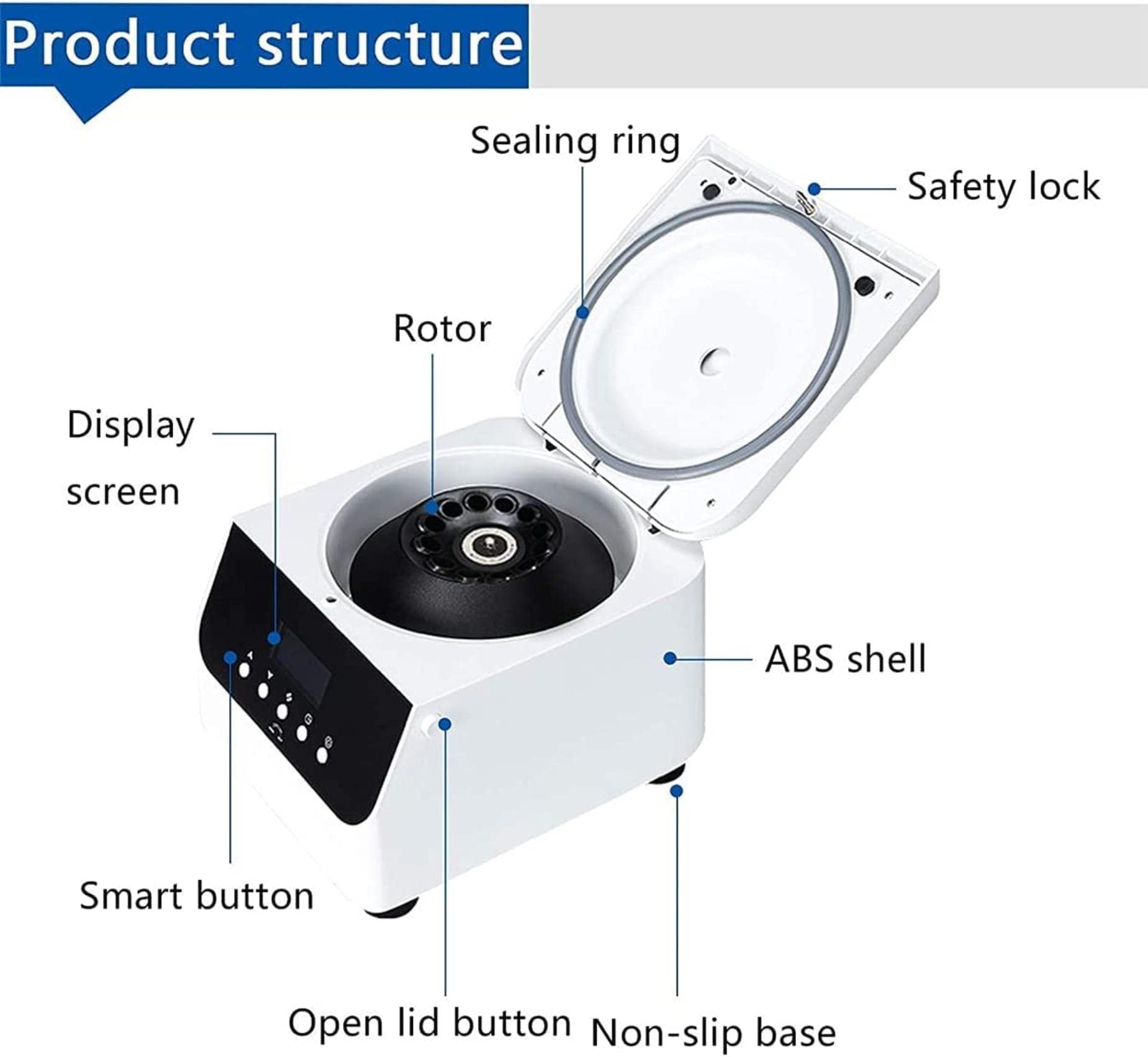 AADECOR Table Centrifuge, Intelligent PRP Centrifuge Digital Display Time Function 0-4000 RPM Centrifugal Machine with LCD Screen, Economy System for Serum/Fat Separator PRF Extractor, 50H 4 x 100 ml