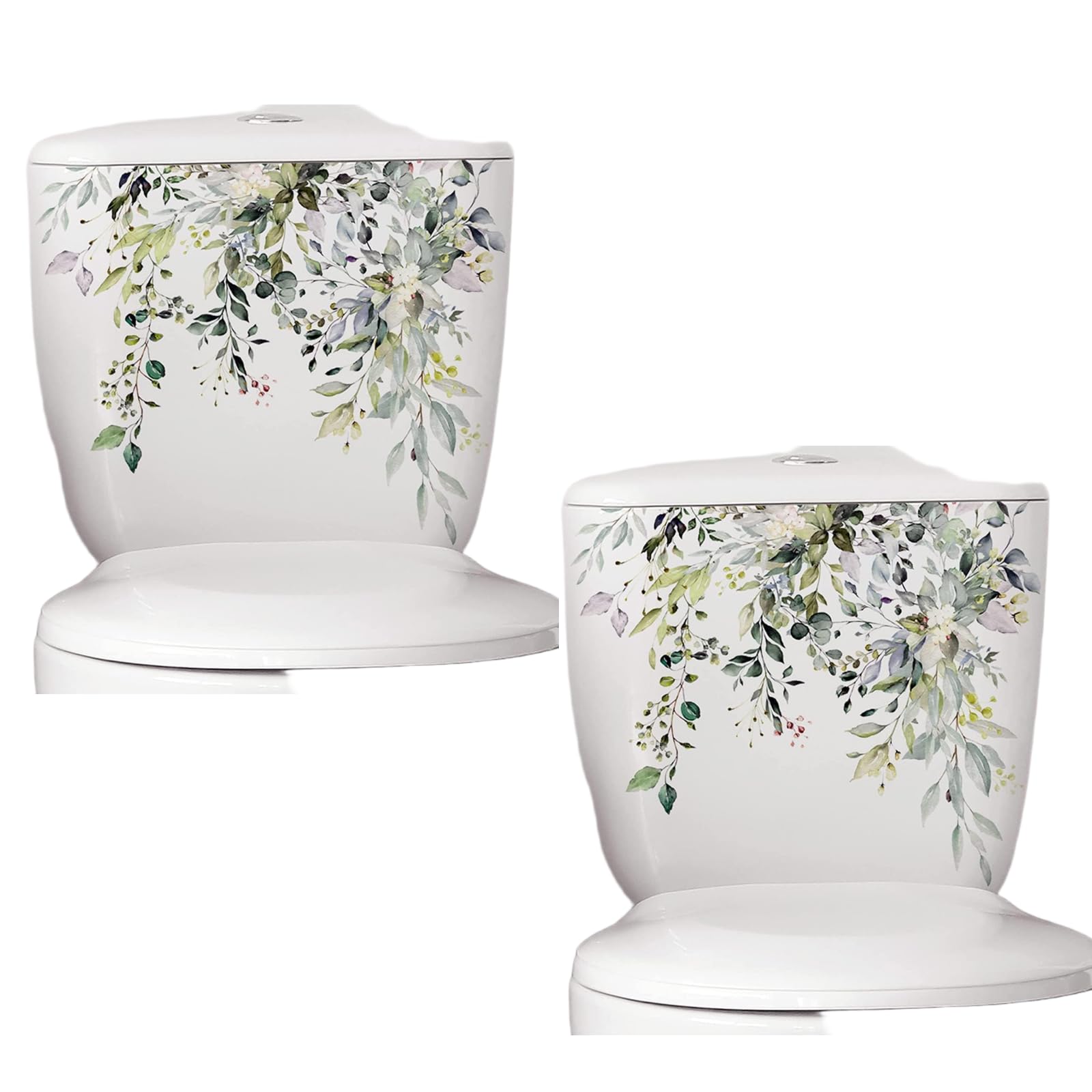 Wpppan Black 2Pcs Green Plant Leaves Flowers Toilet Seat Lid Stickers Self-Adhesive Bathroom Wall Stickers Green Leaf Floral Toilet Lid Decals Diy Removable Waterproof Toilet Sticker For Bathroom Cistern Decor