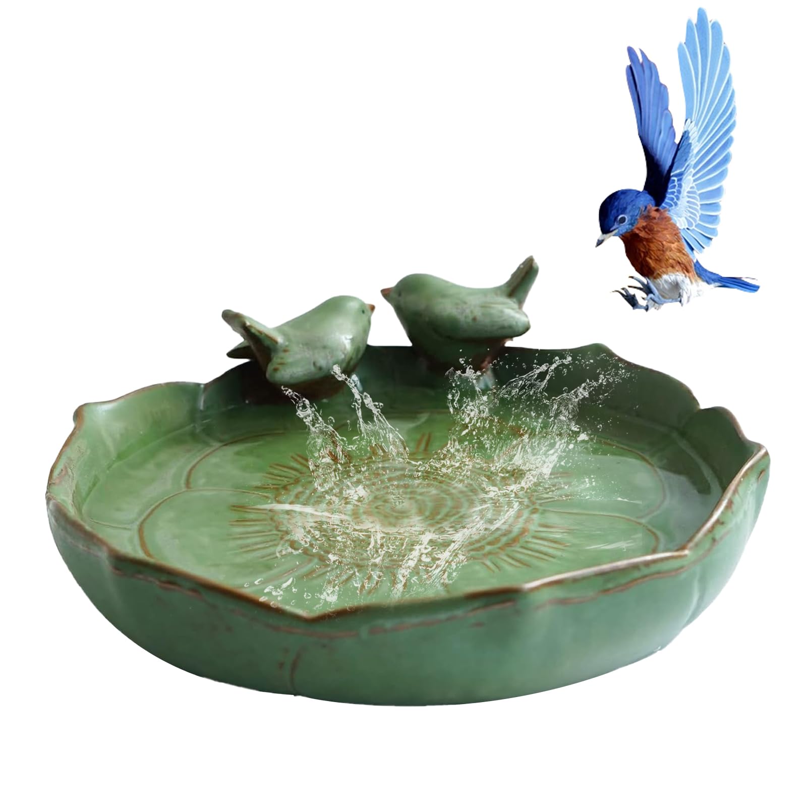 24 cm große Keramik-Vogeltränke oder Vogelfutterstation für Außenbereich, Boden, Deck, Balkon, Garten und Terrasse