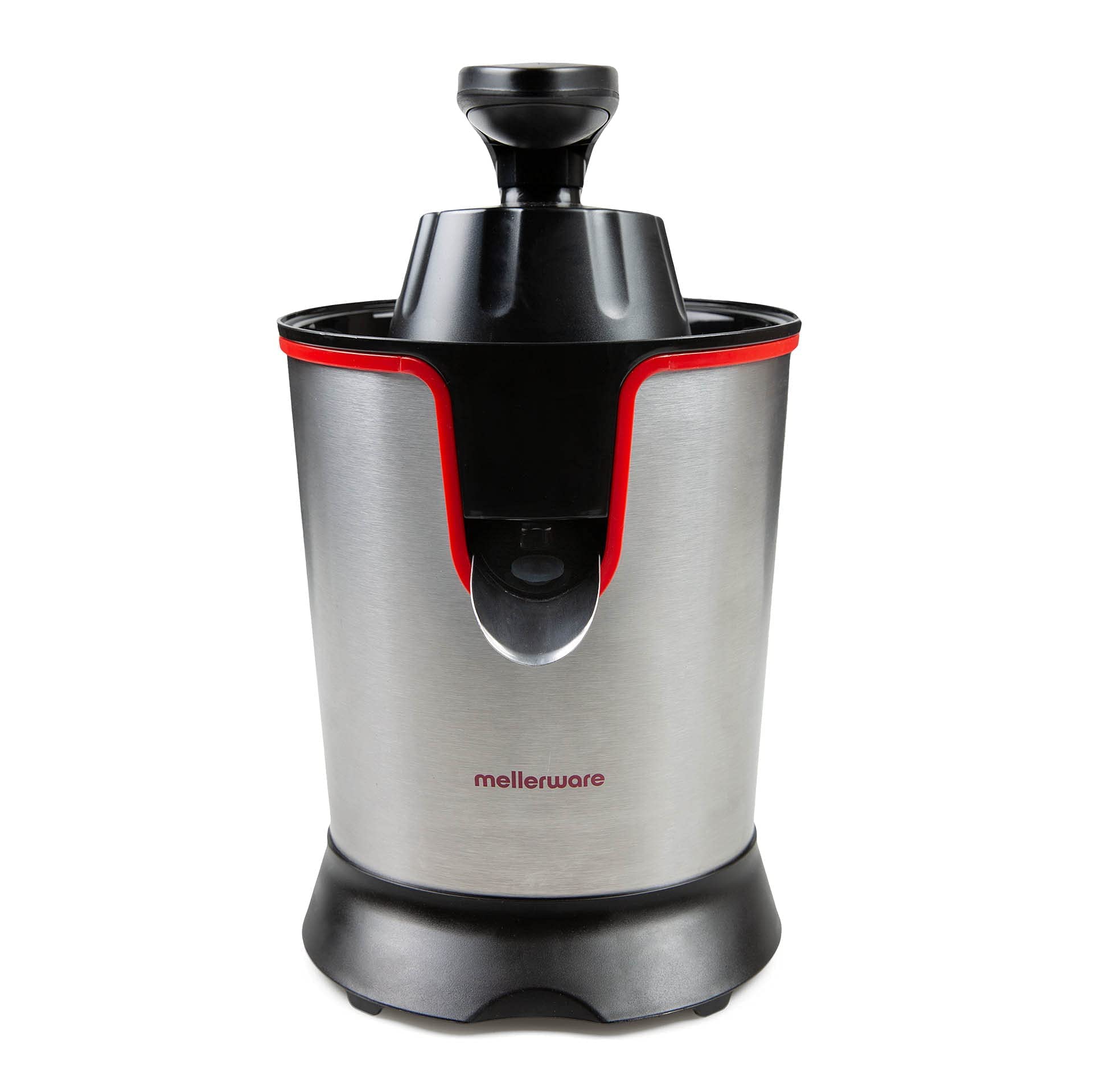 Mellerware - Spremiagrumi elettrico Professionale | 300 W | Mixer con accessori | 4 Lame | Estrattore con Velocità Regolabile e Turbo | Sistema Anti-Schizzo | Acciaio Inox | Finiture Rosse