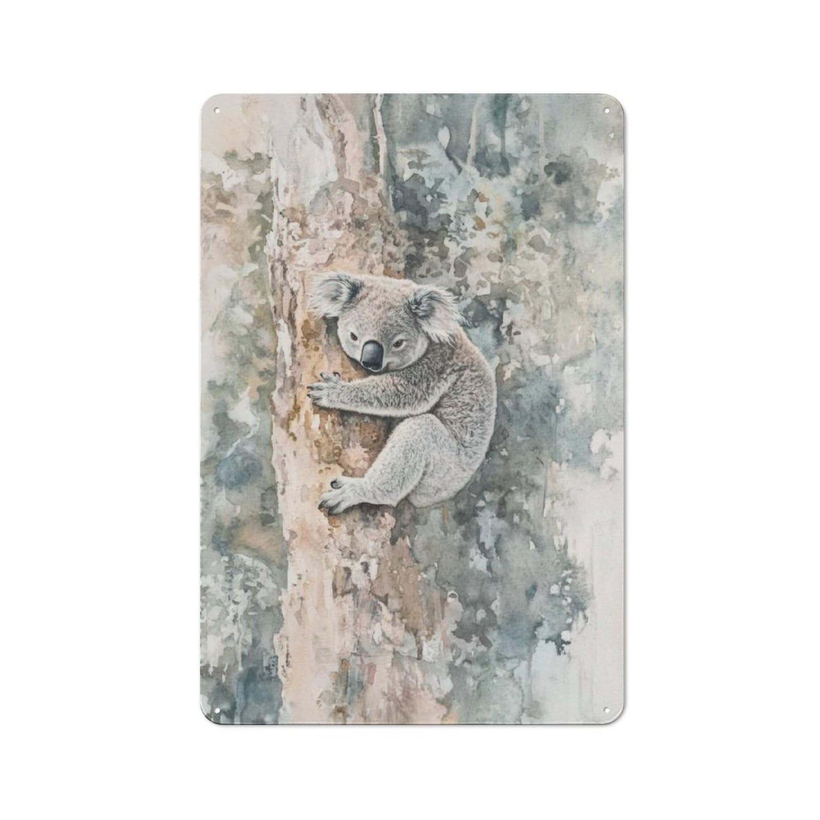 Junmoney Koala In Tree Watercolor Tin Wall Plaque 30X20cm With For Studio Or Craft Room, Suited To Craft Room Decorators