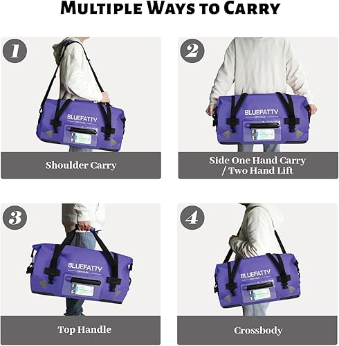 Miniatura 5 de Bolsa de lona grande impermeable enrollable resistente para motociclismo, rafting, canotaje, SUP, kayak, viajes, 70L (azul)