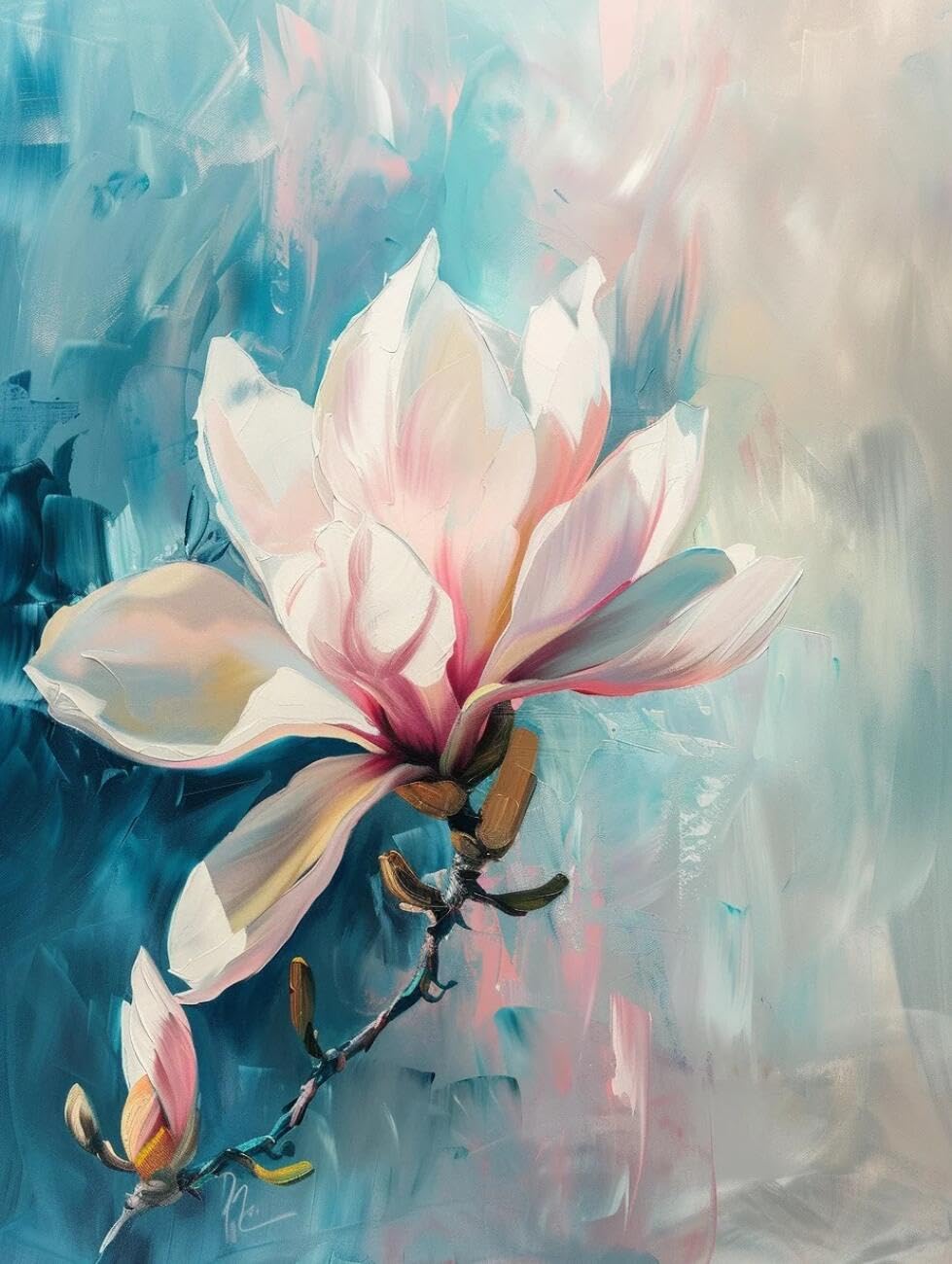 Henypt Pre Printed Cross Stitch Kit Magnolia Oil Painting Flowers DIY Embroidery Kit for Beginners The Elderly with Accessories Home Wall Art 14CT 50x70cm