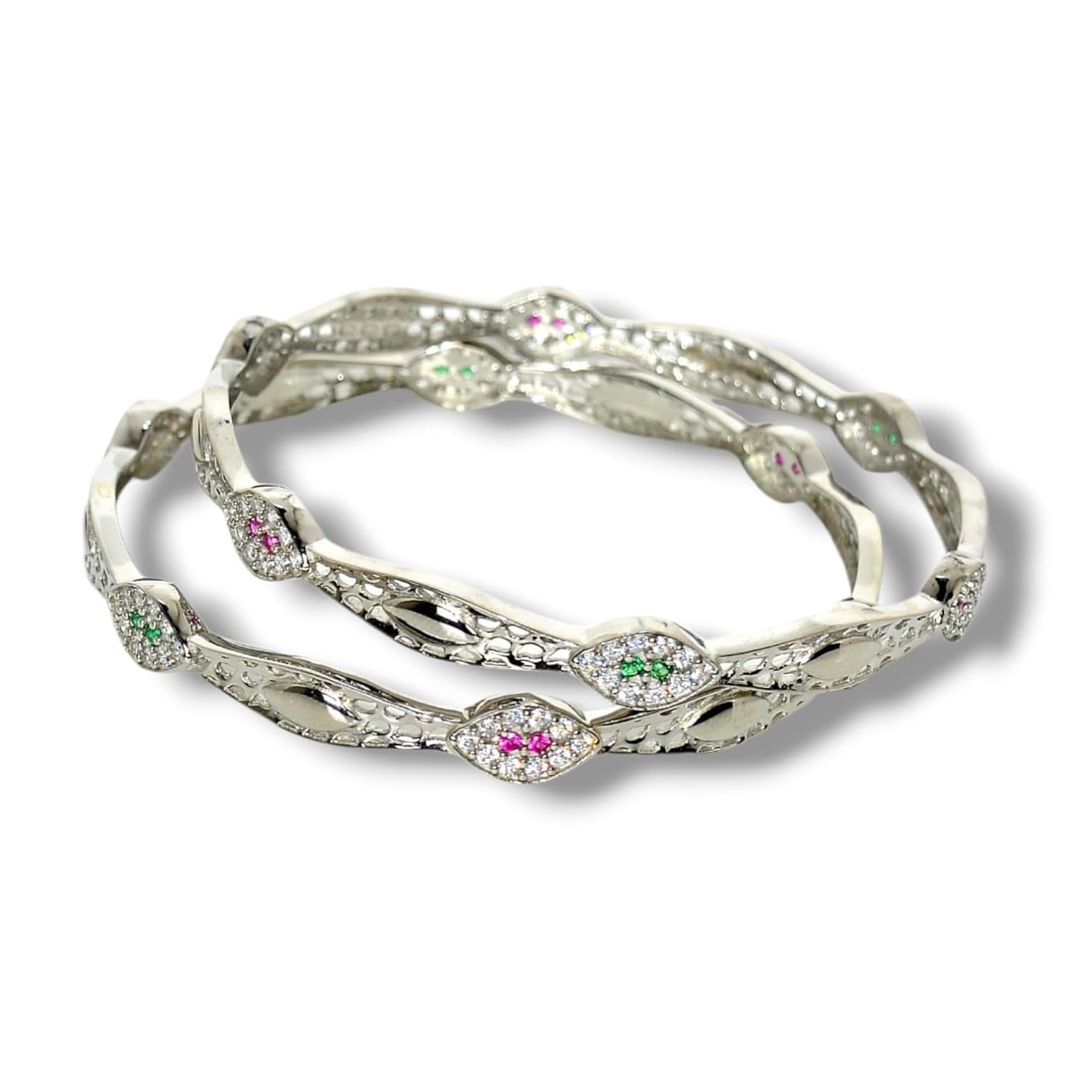 SILVER ELEGANCE 925 Sterling Silver Bangles, Set of 2, Unique Design Valentine Gift For Girls/Women