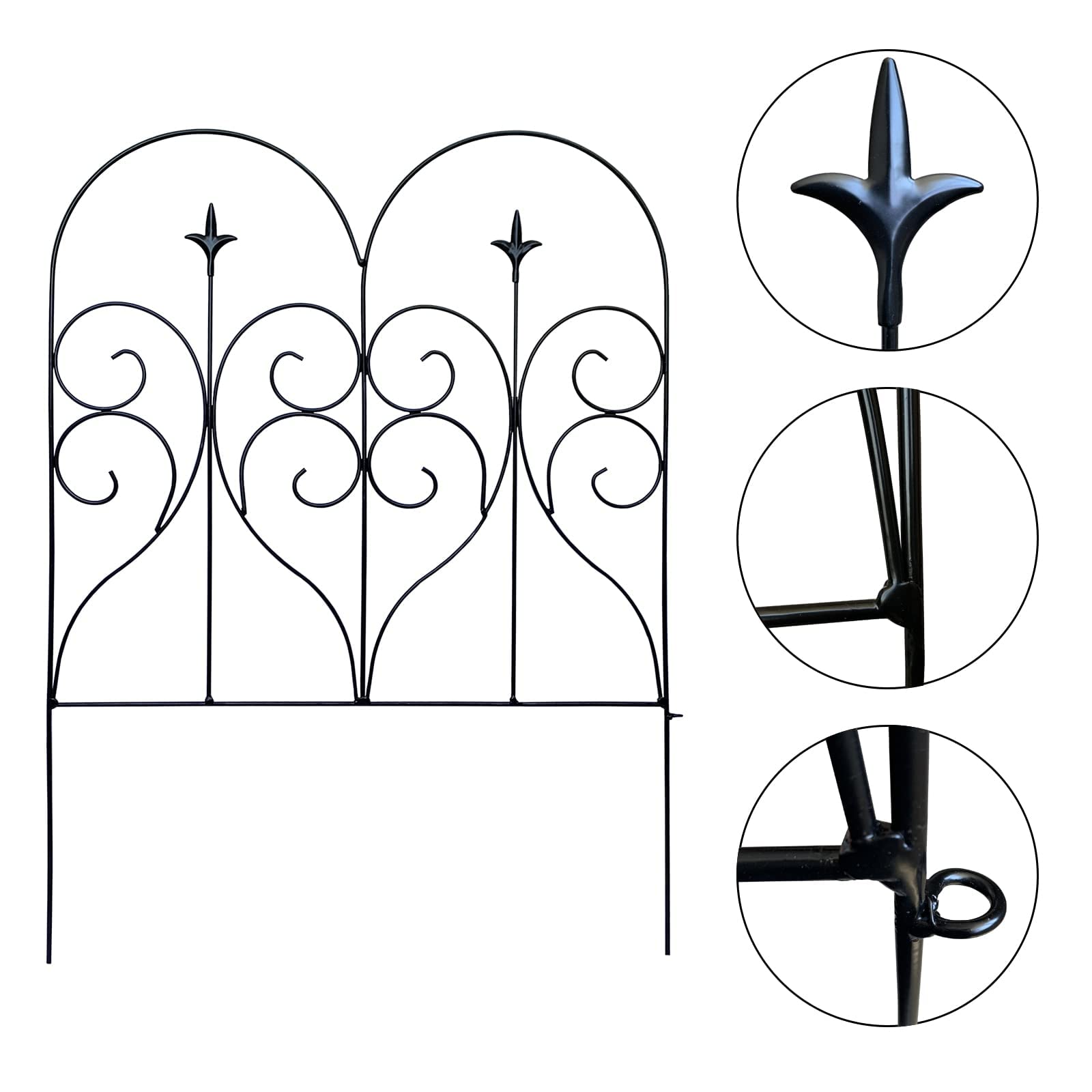 Recinzione Decorativa da Giardino Thealyn, 81 cm x 60 cm, Pannelli in Metallo Antiruggine, Barriera per Cani e Animali, per Cortile e Patio (Negro, 5 Pezzi 3m Totali)