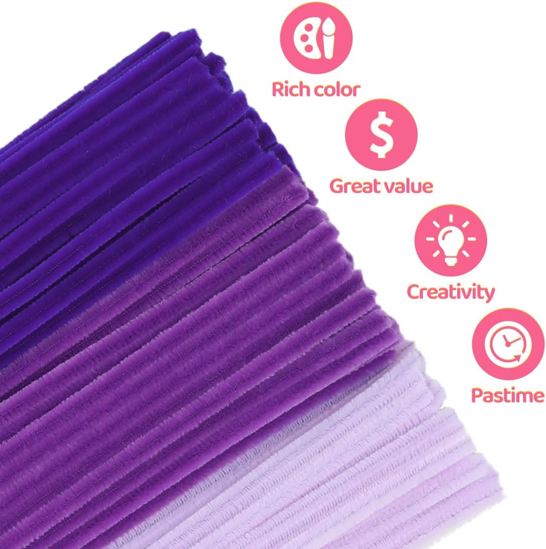 GAGANIU 300pcs Craft Pipe Cleaners, Purple Gradient Chenille Stems in 3 Shades for Crafts – 12 Inch Craft Supplies for DIY Projects, Art Activities, Decorations & More