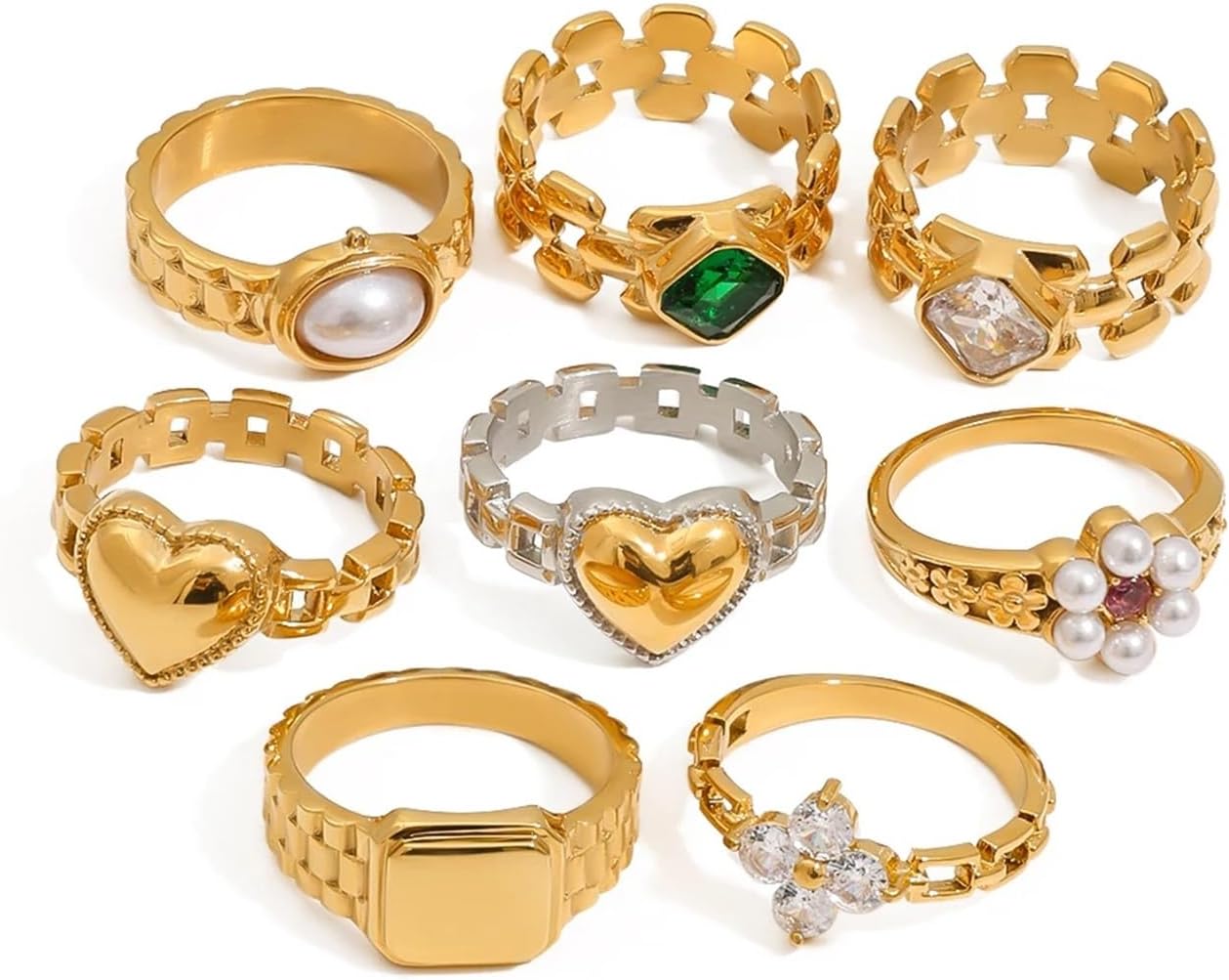 Minimalist Luxury Stainless Steel Geometric Oval Pearl Watch-shape Ring Set Women Jewelry 1Pcs