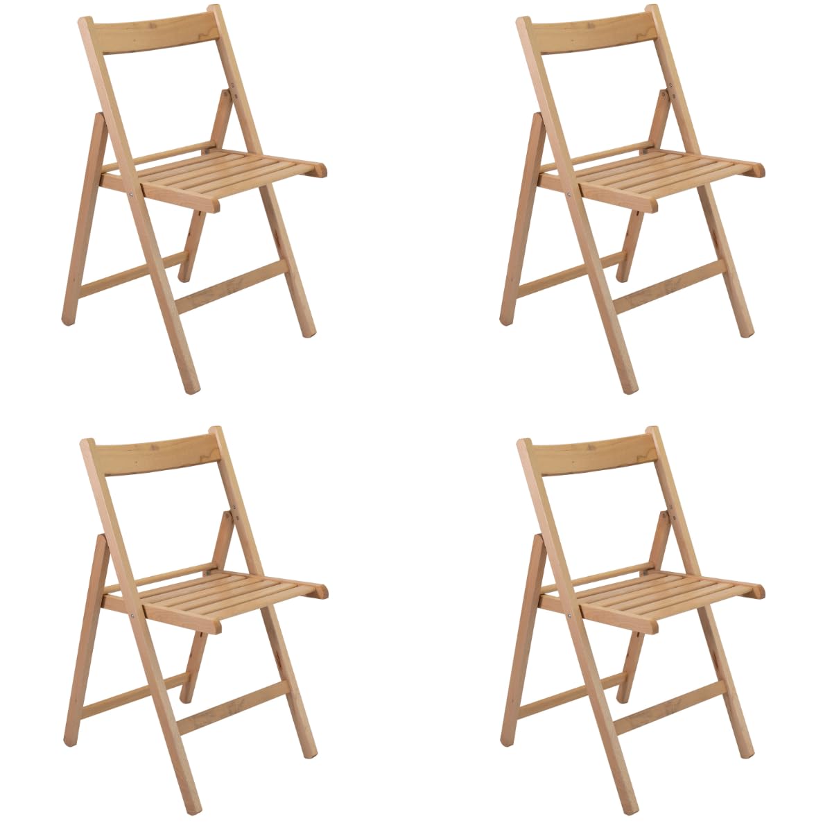 Tomaino - Silla plegable de camping de madera – Juego de 4 sillas plegables para interior y exterior – Ahorra espacio, ideal para cocina, jardín, balcón (natural)