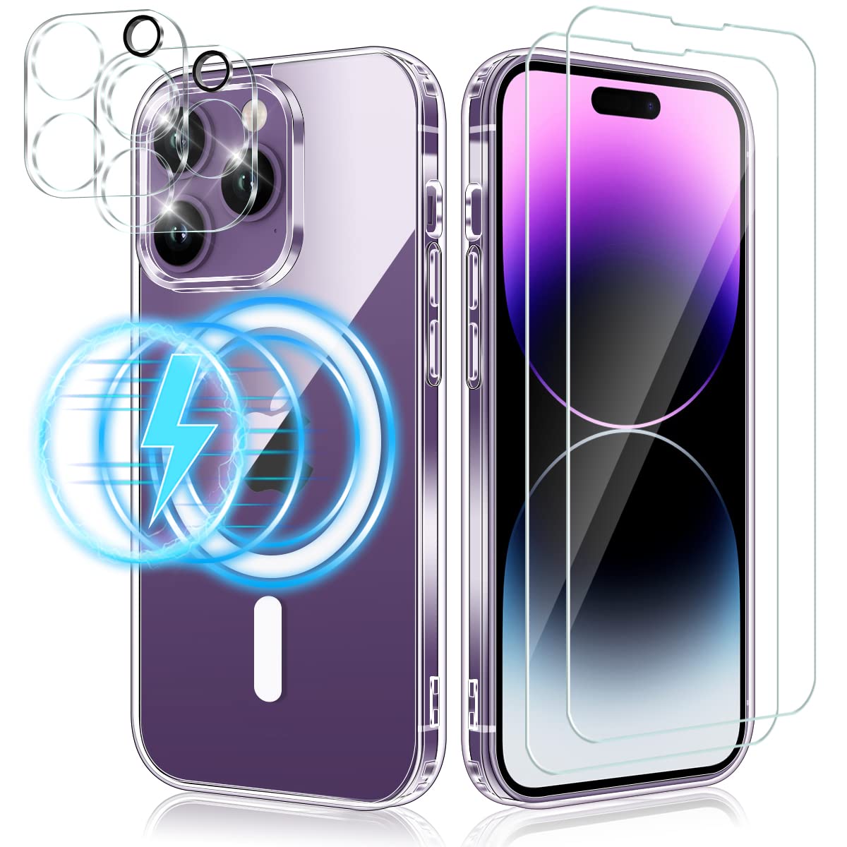 Coque IPhone 14 Pro Max Transparente Antichoc - Inclut 2 Protections écran + 2 Films Caméra, PC+TPU