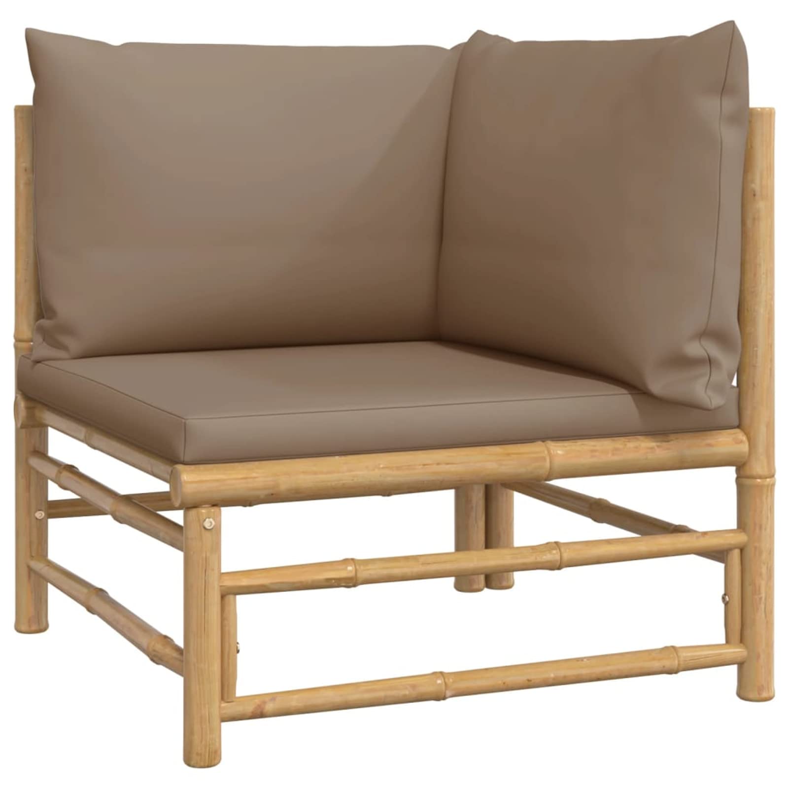 10-częściowy bambusowy zestaw wypoczynkowy w kolorze taupe z poduszkami, meble ogrodowe na zewnątrz, nowoczesny design, odporny na warunki atmosferyczne, idealny do relaksu na podwórku i przy basenie