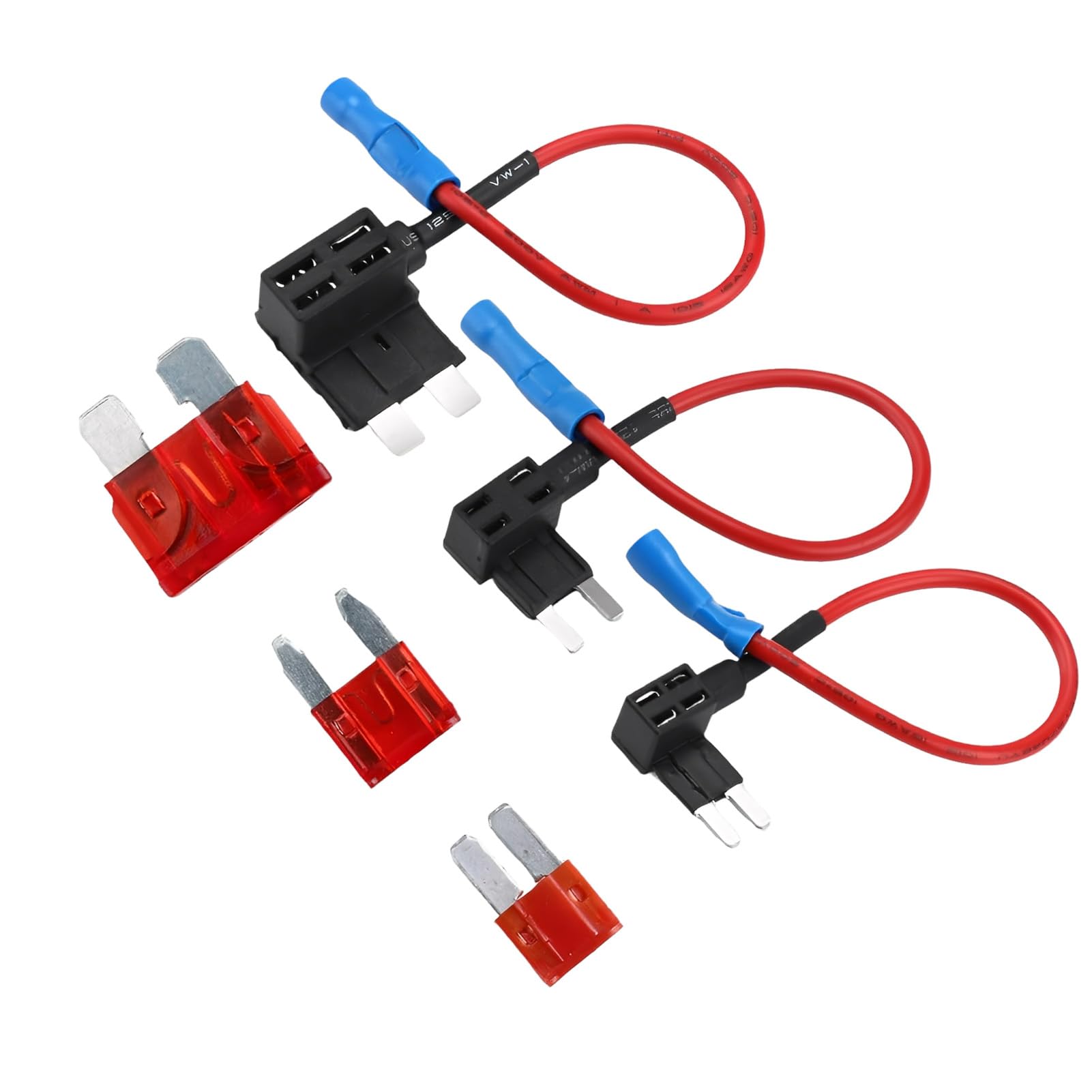 3Types Fuse Taps Set, Mini Fuse Tap Kit with 12V-32V Dual-Slot Piggy Back Blade Fuses Holder Universal 10A Car Fuses Adding a Low Profile Tap Circuit Adapter for Cars Trucks Boat(Medium Small Micro)
