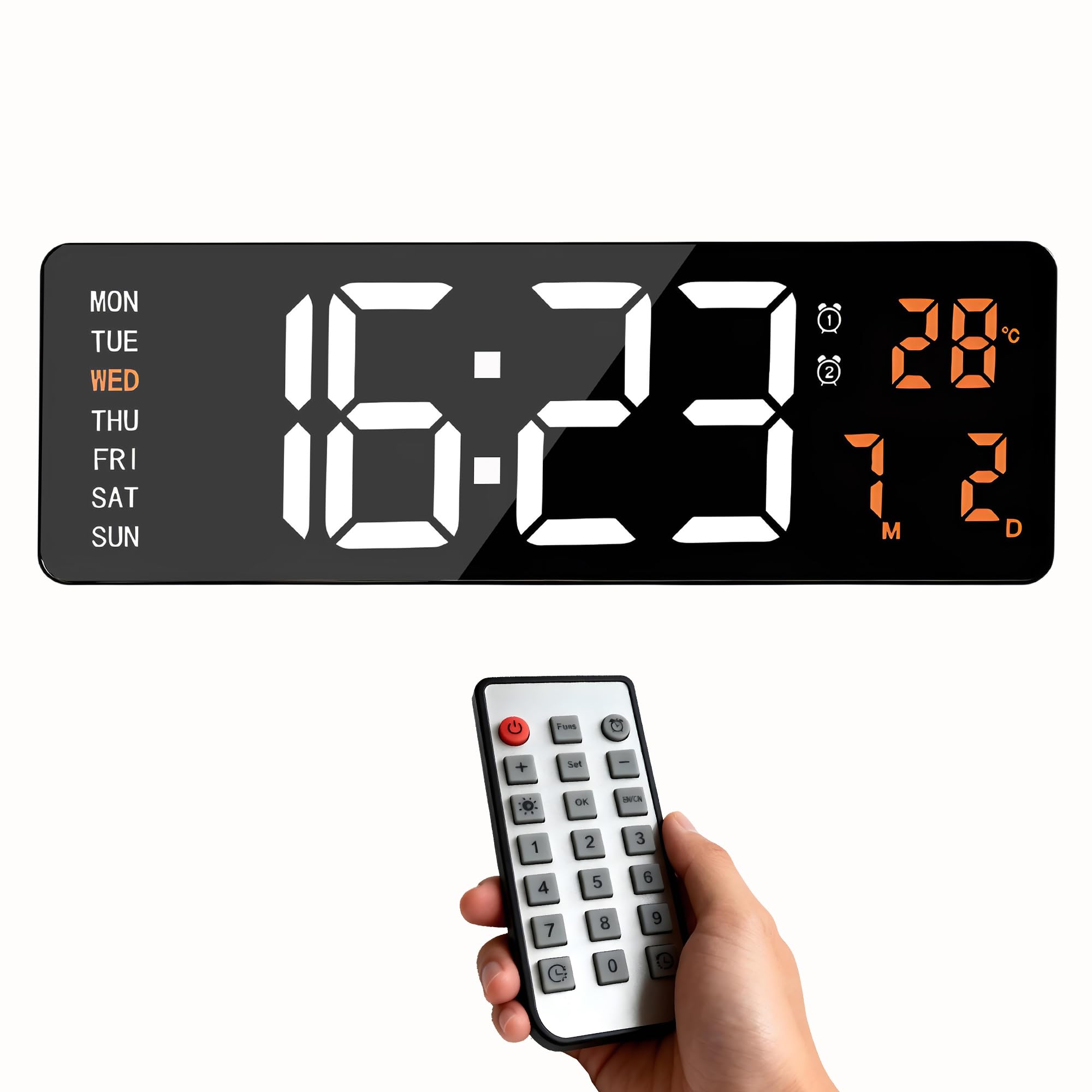 40,6 cm große digitale Wanduhr, Countdown-Timer mit Fernbedienung, Alarm, große LED-Wanduhr, automatische Dimmung, Temperatur, geeignet für Wohnzimmer, Lager, Geschäft, Fitnessstudio