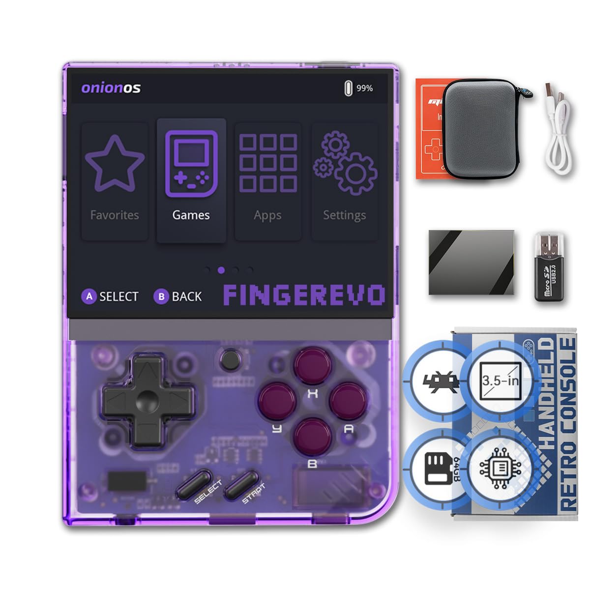 Miyoo Mini Plus OnionOS Handheld Game Console 3.5-inch 640*480 Screen 3000mAh Miyoo-mini+ with Portable Case Transparent Purple T-Purpler-OnionOS