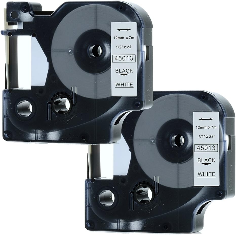 Royplus 2 Pack Replacement DYMO D1 45013 S0720530 Labeling Tape, 1/2" Width x 23' Length, Black Print on White Tape