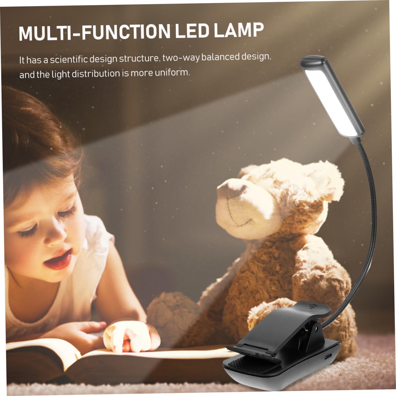 iplusmile Lampe à Pince LED de Lecture Rechargeable Noire, Lot de 2