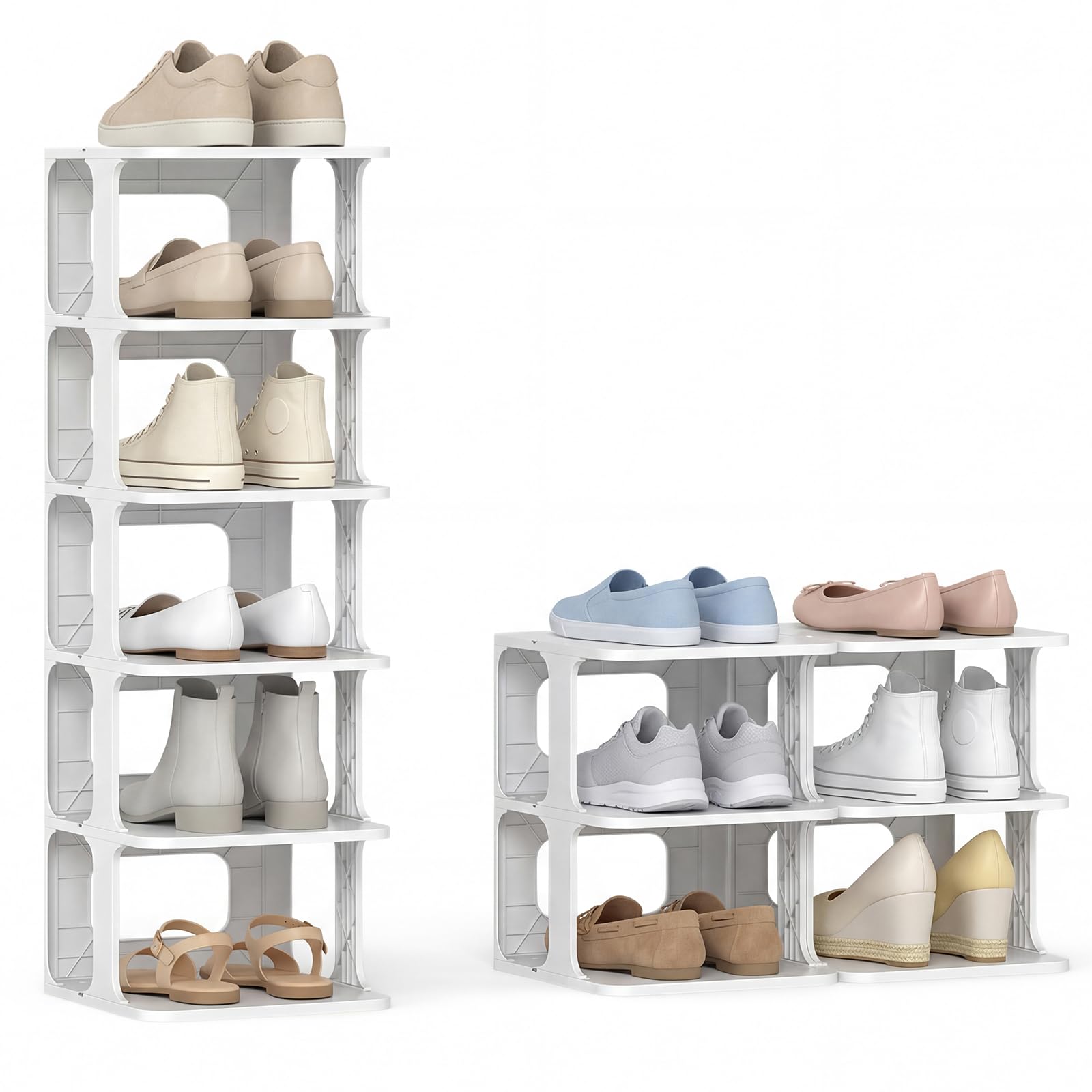 COSTWAY Scarpiera a 6 Ripiani, Scaffale Porta Scarpe Impilabile in Plastica, Organizzatore Verticale Salvaspazio per Ingresso, 27,5x24,5x76,5 cm (Bianco)