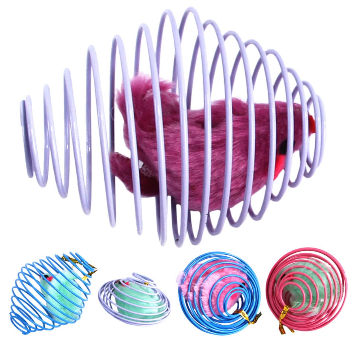 DECHOUS 5pcs Stuffed Mouse Toy Cat Interactive Caged Rats Plush Pet Supplies for Kitten Cats Mouse Rat in Cage Game Random Color