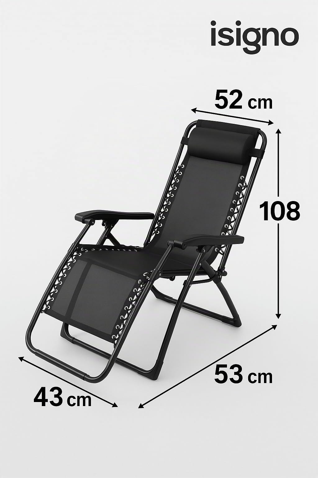 isigno Silla Reclinable Plegable Tumbona de Exterior para Jardín Camping Playa o Balcón Estructura Metálica Robusta Tela Transpirable