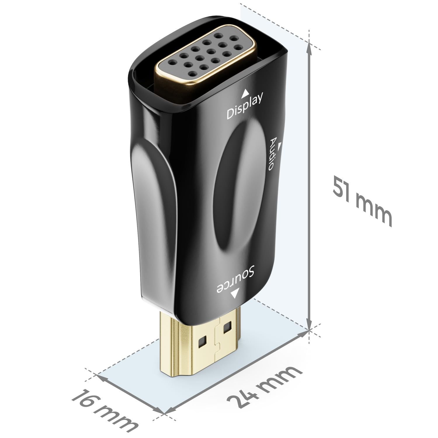 deleyCON Adattatore Convertitore HDMI (Sorgente) a VGA (Display) - 1080p Full HD - (per Monitor/Beamer/Proiettore VGA) + Audio Jack 3.5mm - per PC/Computer/Laptop a Monitor/Beamer - Nero