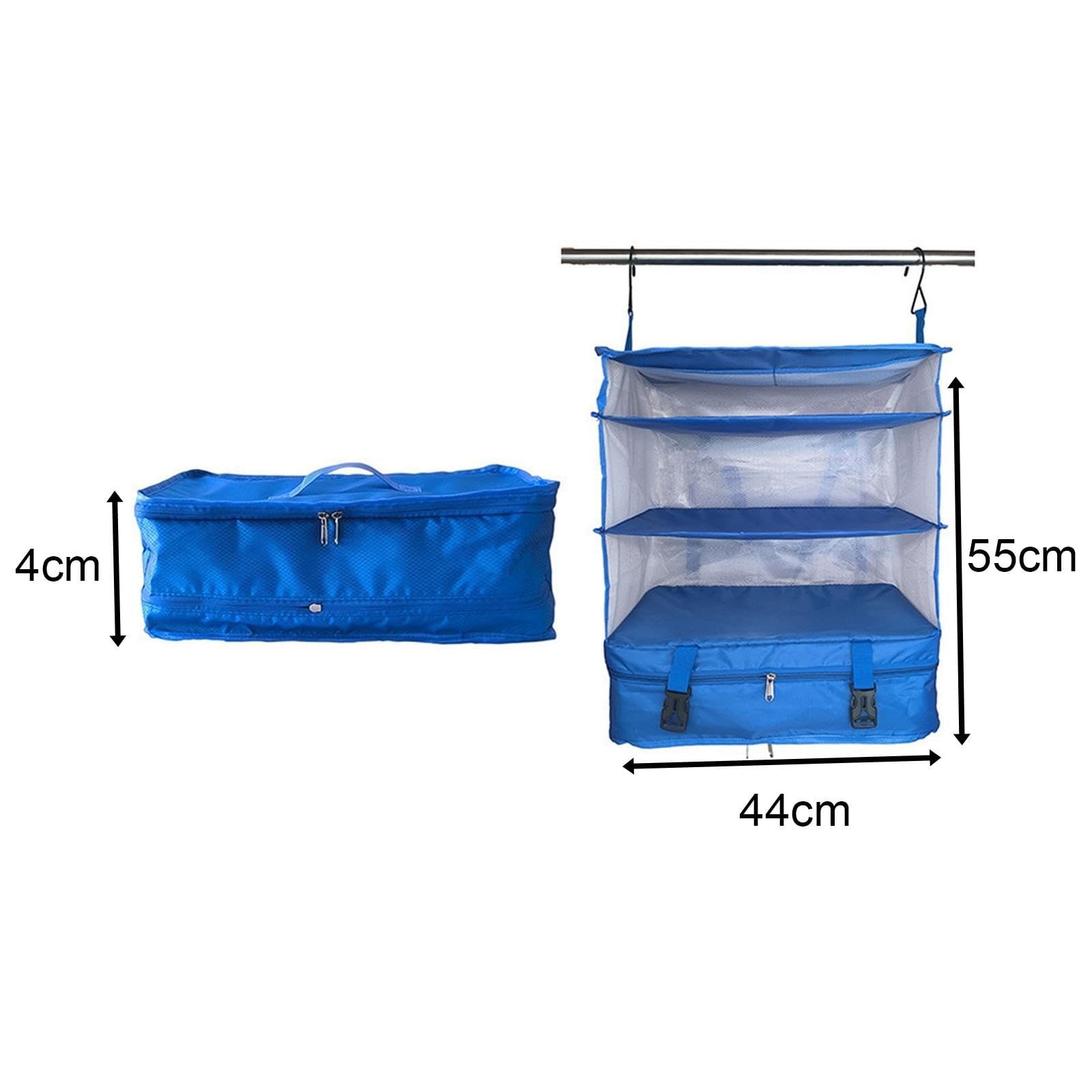 Kleiderschrank Organizer als Schrankeinsatz Und Hängeregal Platzsparender Und Faltbarer Packwürfel aus Stoff Praktischer Gepäckorganizer für Reisen, Blau