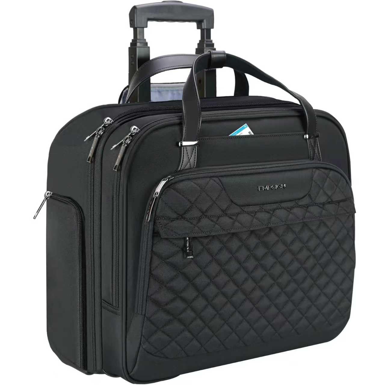 EMPSIGN Trolley Business Rolling Laptop mit Rädern, Rolling Laptoptasche für Frauen passt bis zu 15.6 Zoll Laptop Aktentasche auf Rädern, Wasserabweisende, mit RFID Taschen, schwarz