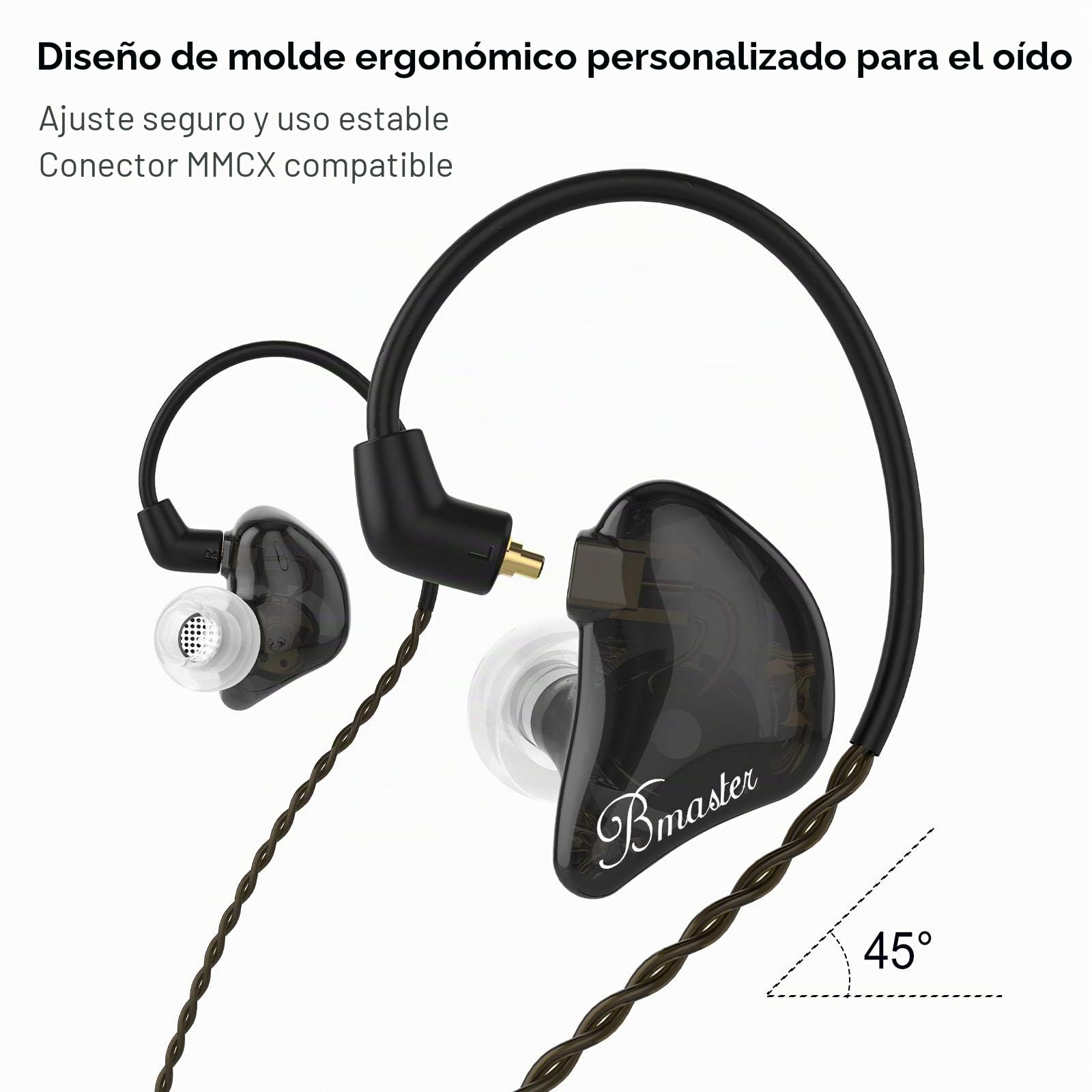 BASN Bmaster - Auriculares intrauditivos con cable con aislamiento de ruido y dos cables desmontables MMCX para ingenieros de audio y músicos (negro)