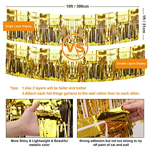 Image of 4 Pack Iridescent Float Fringe Curtains, Metallic Foil Fringe Garland Shiny Tassel Foil Float Parade Float Decorations for Trailer Car Graduation Homecoming Outdoor Indoor Party (Gold)