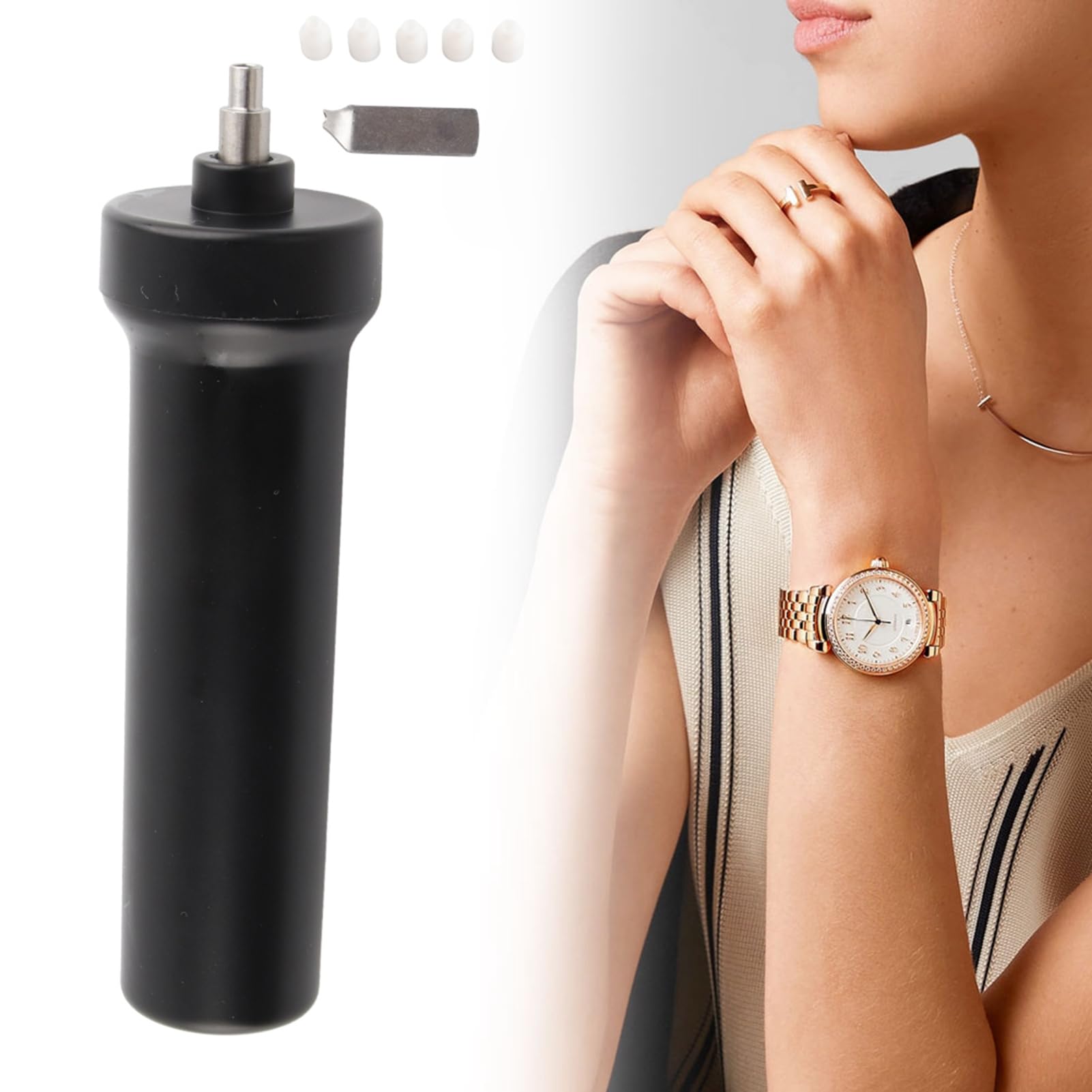 Pompe d’extraction de verre de montre, outil d’ouverture de boîtier de montre, kit professionnel de réparation de montres avec 5 buses et une tête d’outil pour barrettes de