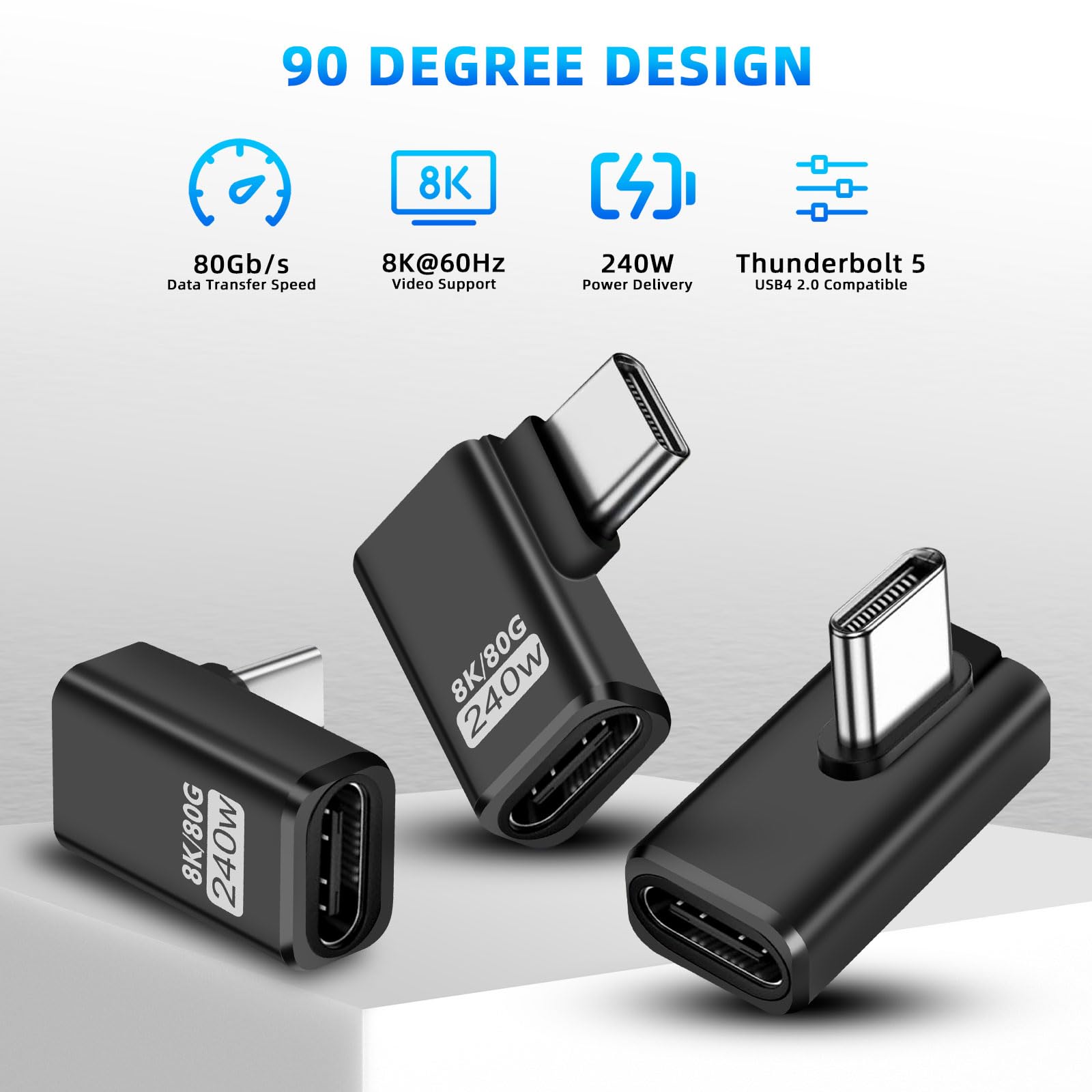 Adattatore USB-C Femmina-Femmina 2 Pezzi | Supporta Thunderbolt 5, 80 Gbps, 240W, 8K 60Hz | Nero
