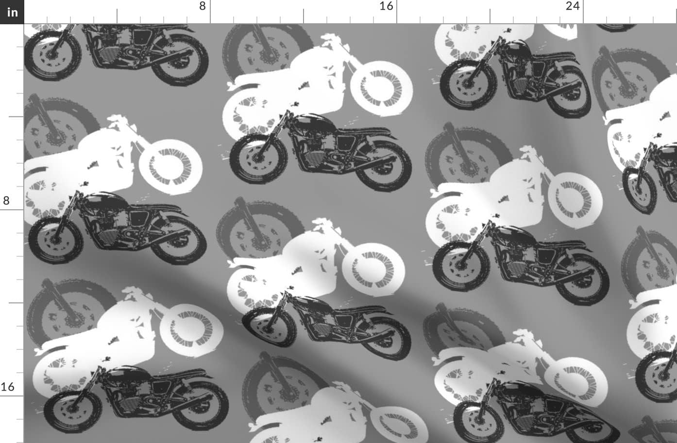 Spoonflower Fabric - Bikes Motorcycle Wheels Gray White Printed on Organic Cotton Sateen Fabric by The Yard - Sewing Quilting Apparel Home Decor