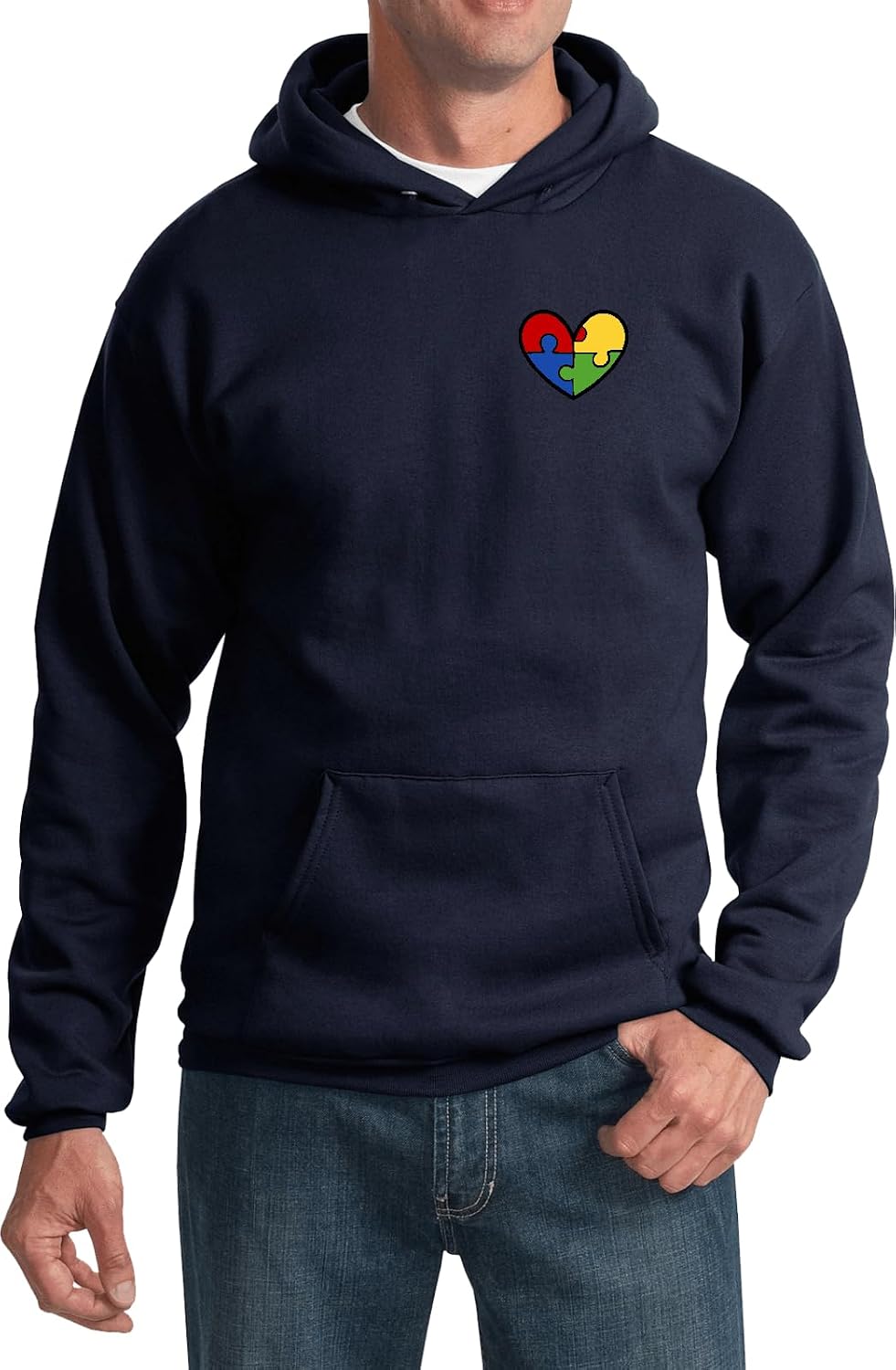 Buy Cool Shirts Autism Awareness Hoodie with Heart Puzzle Pieces Chest Print Support Neurodiversity
