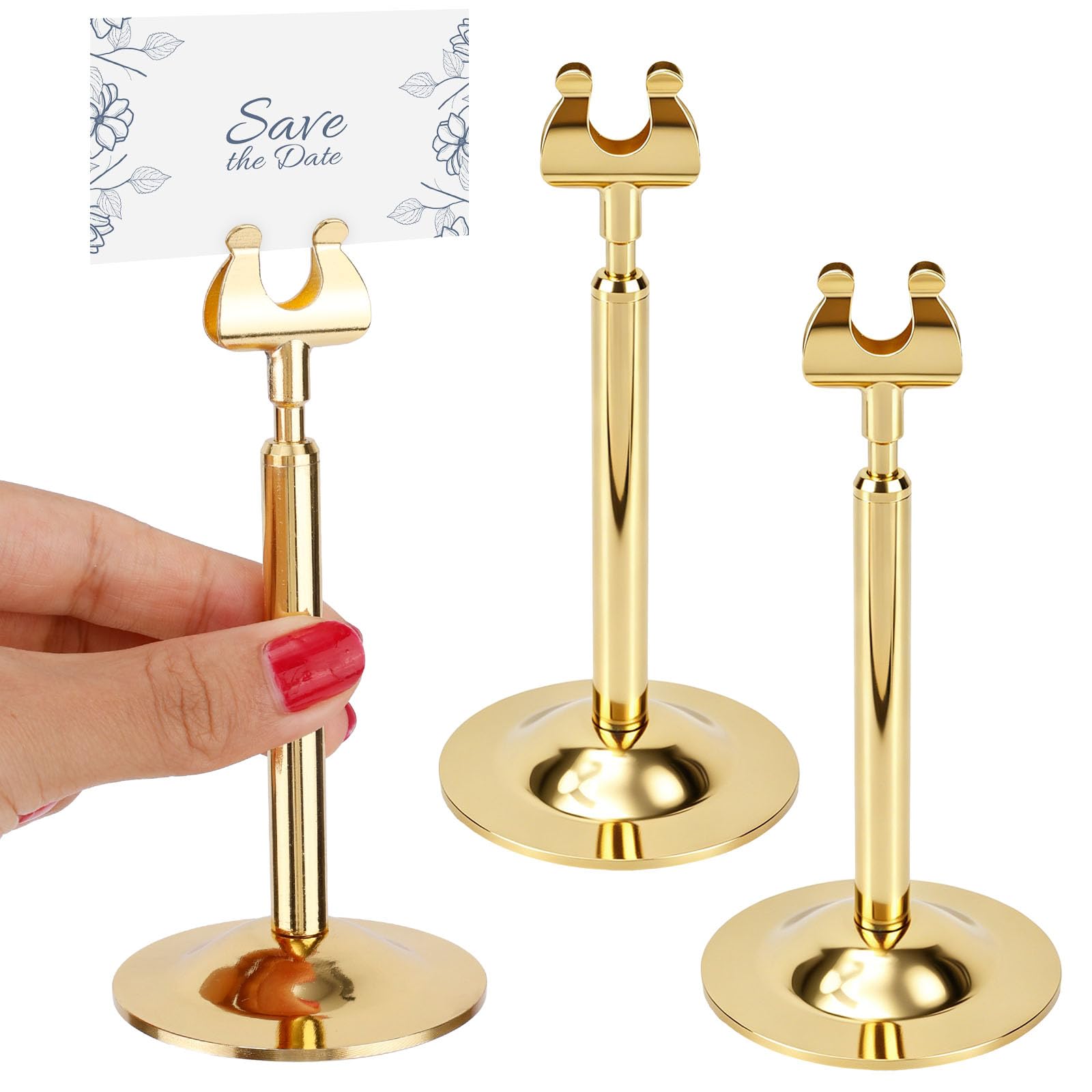 3pcs Gold Table Number Holders with Non-Slip Stable Base Metal Sign Stands