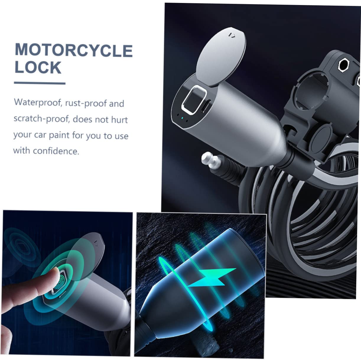 Candado de Bicicleta Huella Dactilar Negro, 1 Juego Ip65