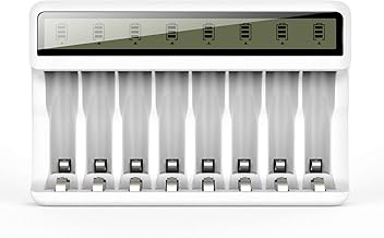 POWEROWL 8 Bay AA AAA Battery Charger with LCD Display (USB Quick Charging, Independent Slot) for Ni-MH Ni-CD Rechargeable Batteries