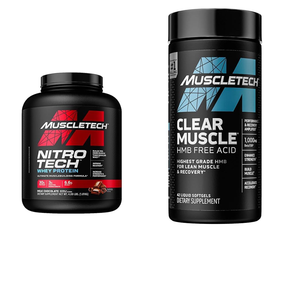 Muscletech Whey Protein Powder Nitro-Tech Whey Protein Isolate & Peptides & Clear Muscle Post Workout Recovery | Muscle Builder for Men & Women Powder + Muscle