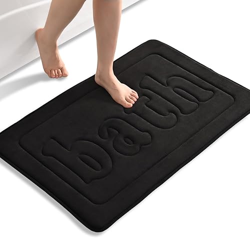 Tapete de baño de espuma viscoelástica, color negro, antideslizante, súper absorbente, de secado rápido, lavable a máquina, tapete de baño ultra