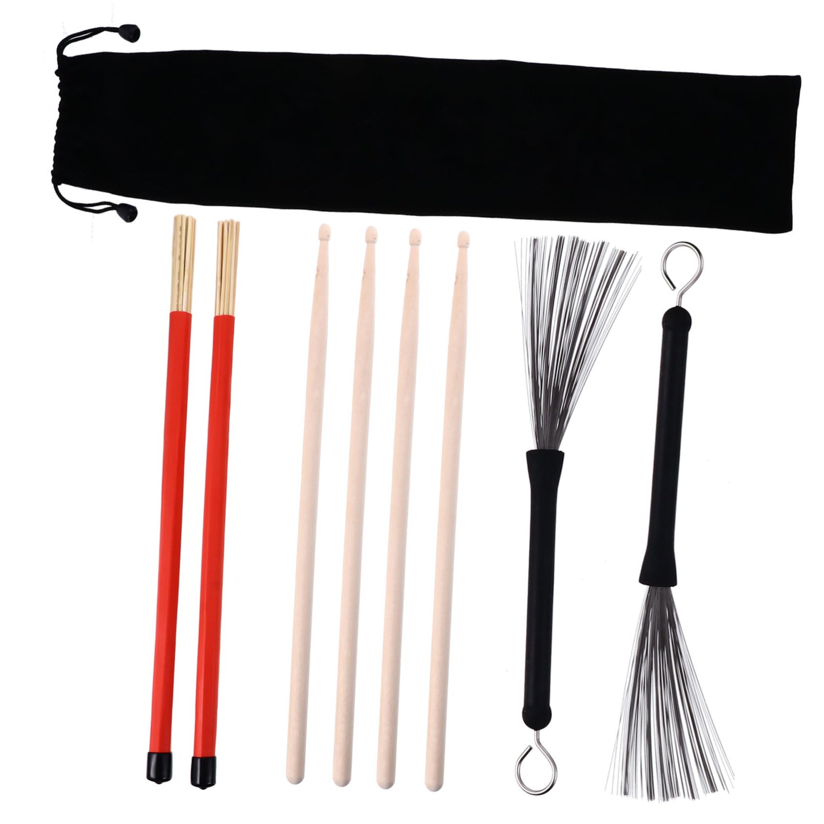 COSMEVIVI 9pc Drum Stick Brush Set Bamboo Steel Wire Drum Set Brush for Accessory