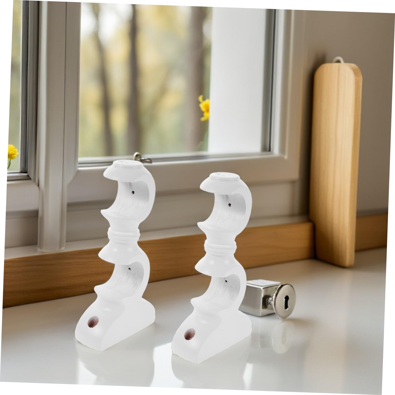 FRCOLOR 4 Pezzi Supporto in Legno per Bastone Doppio Staffa di Fissaggio Robusta Base Stabile per Bastone Accessorio per Tende