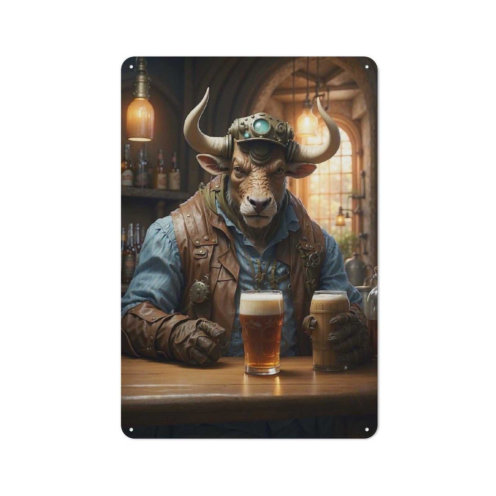 Garage Style Steampunk Craft Beer Ox Retro Metal Sign 30x20cm, Workshop Wall Decor for Tool Room, Garage, Studio Or Home Bar